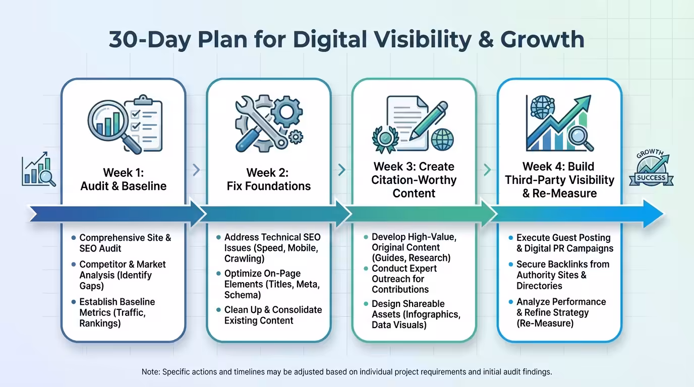 30 day marketing timeline infographic