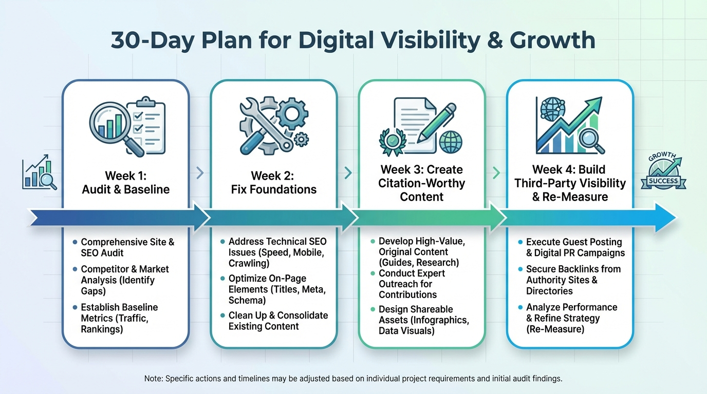 30 day marketing timeline infographic
