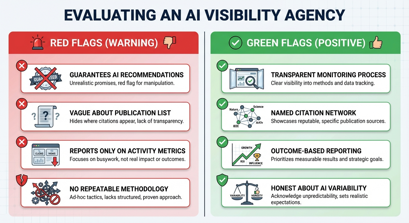 ai visibility agency red flags green flags