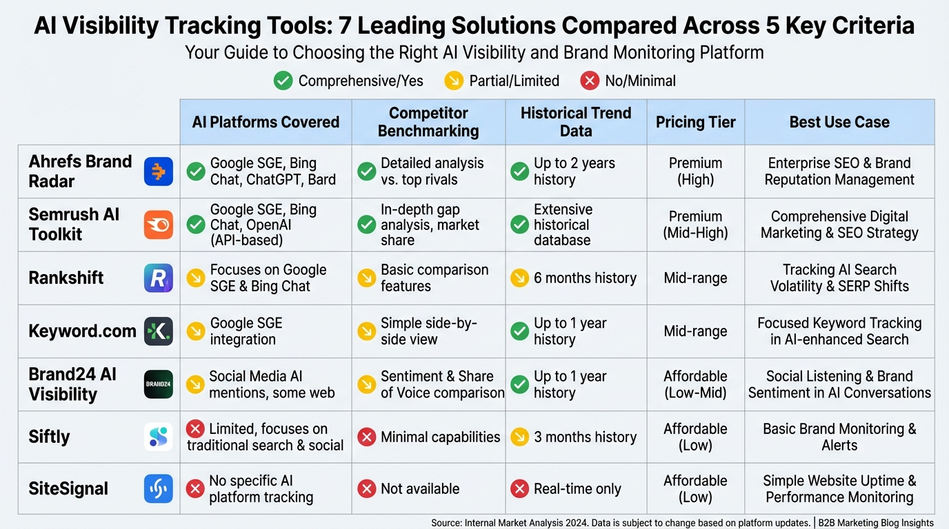 ai visibility tools comparison chart