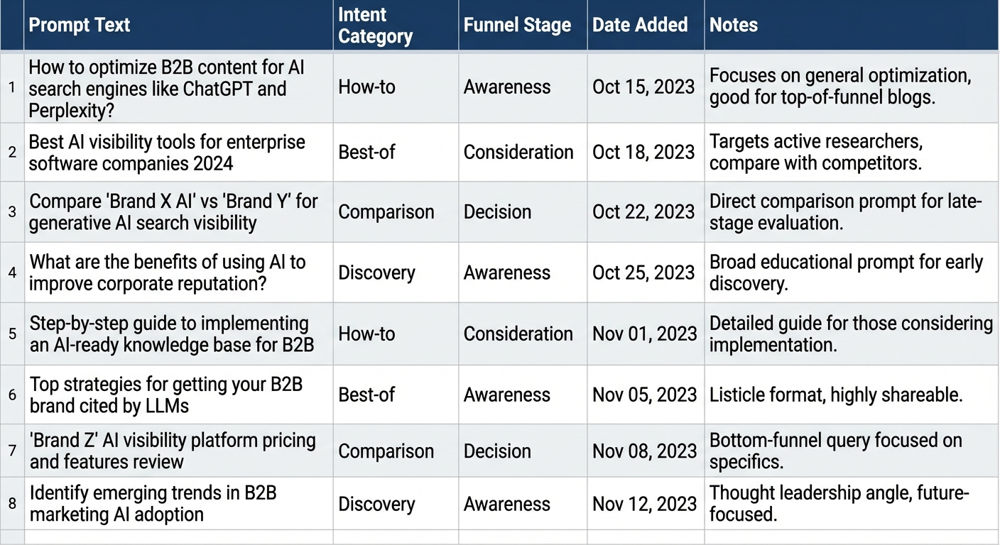 b2b ai prompt spreadsheet