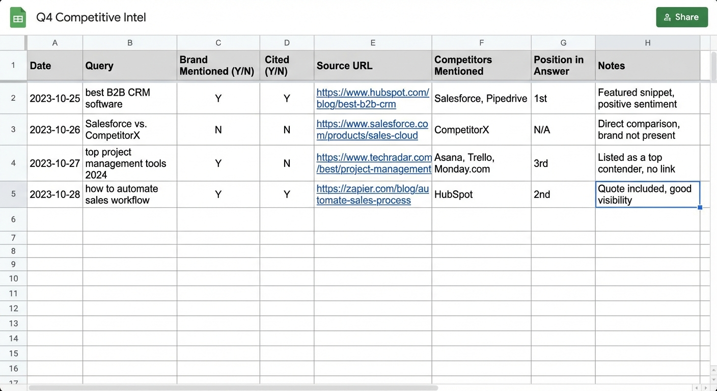 b2b saas spreadsheet mockup