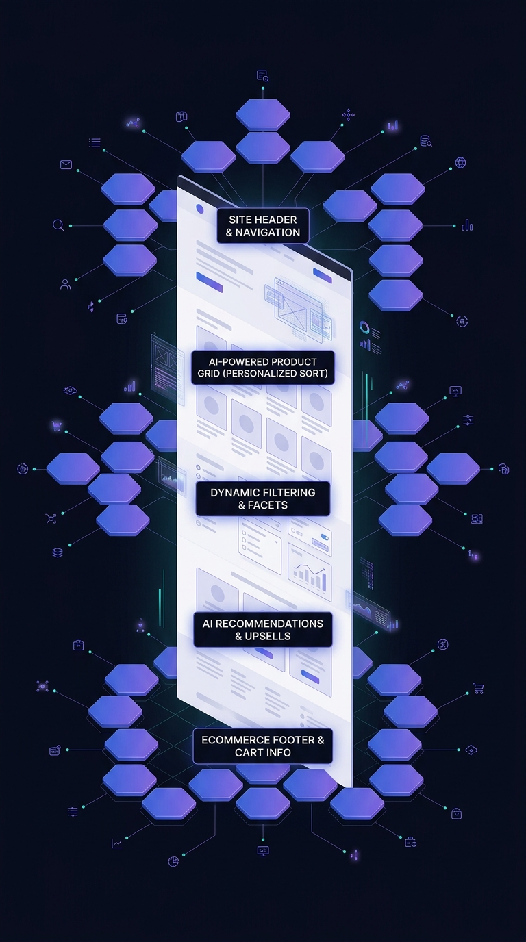 Anatomy of an AI-optimized ecommerce category page with schema, comparison table, and FAQ