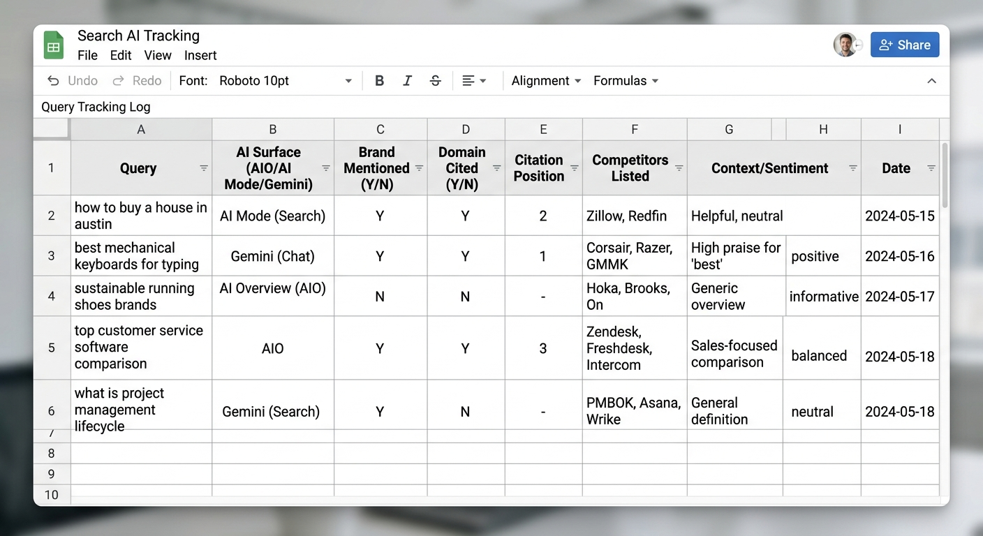 ai search tracking spreadsheet