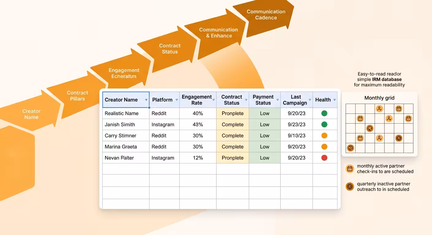 Basic irm database spreadsheet template with communication cadence