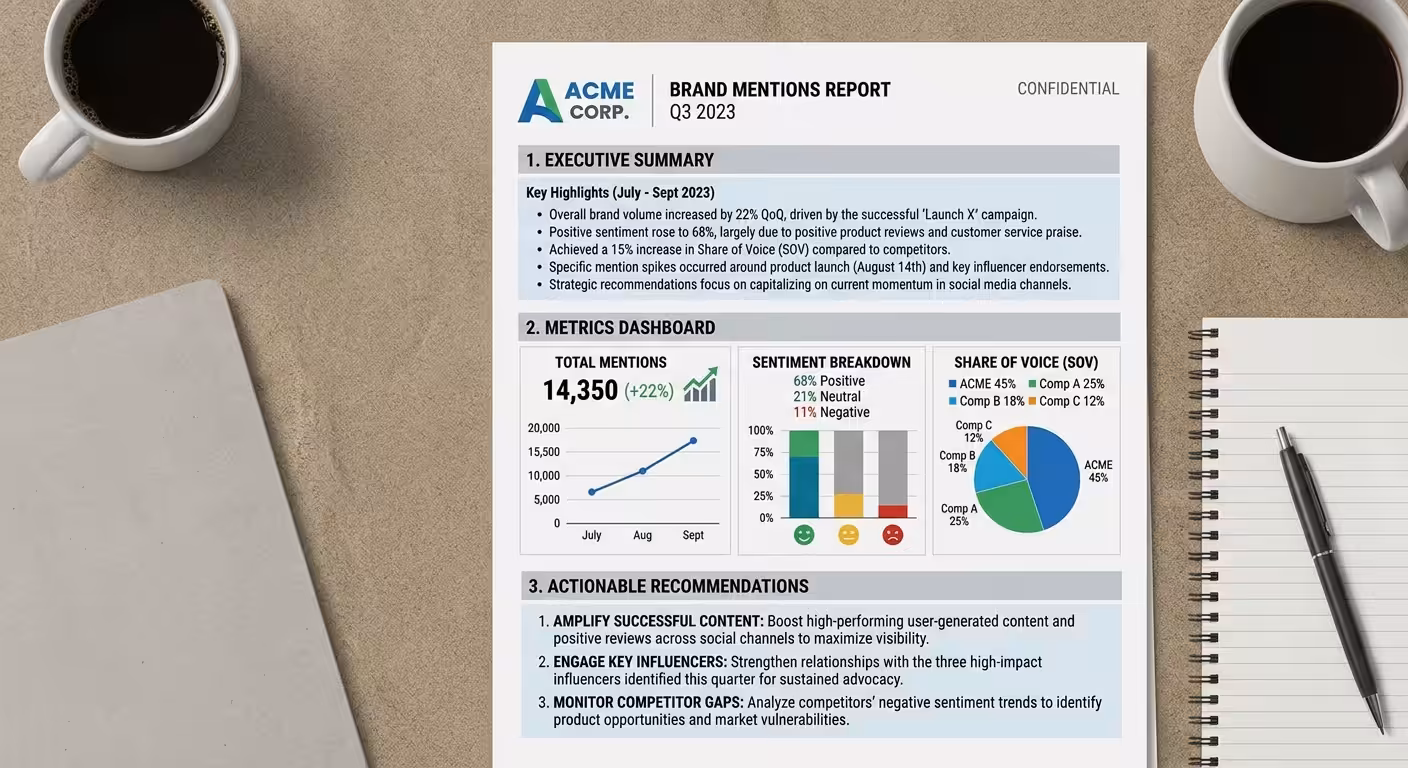 brand mentions report mockup