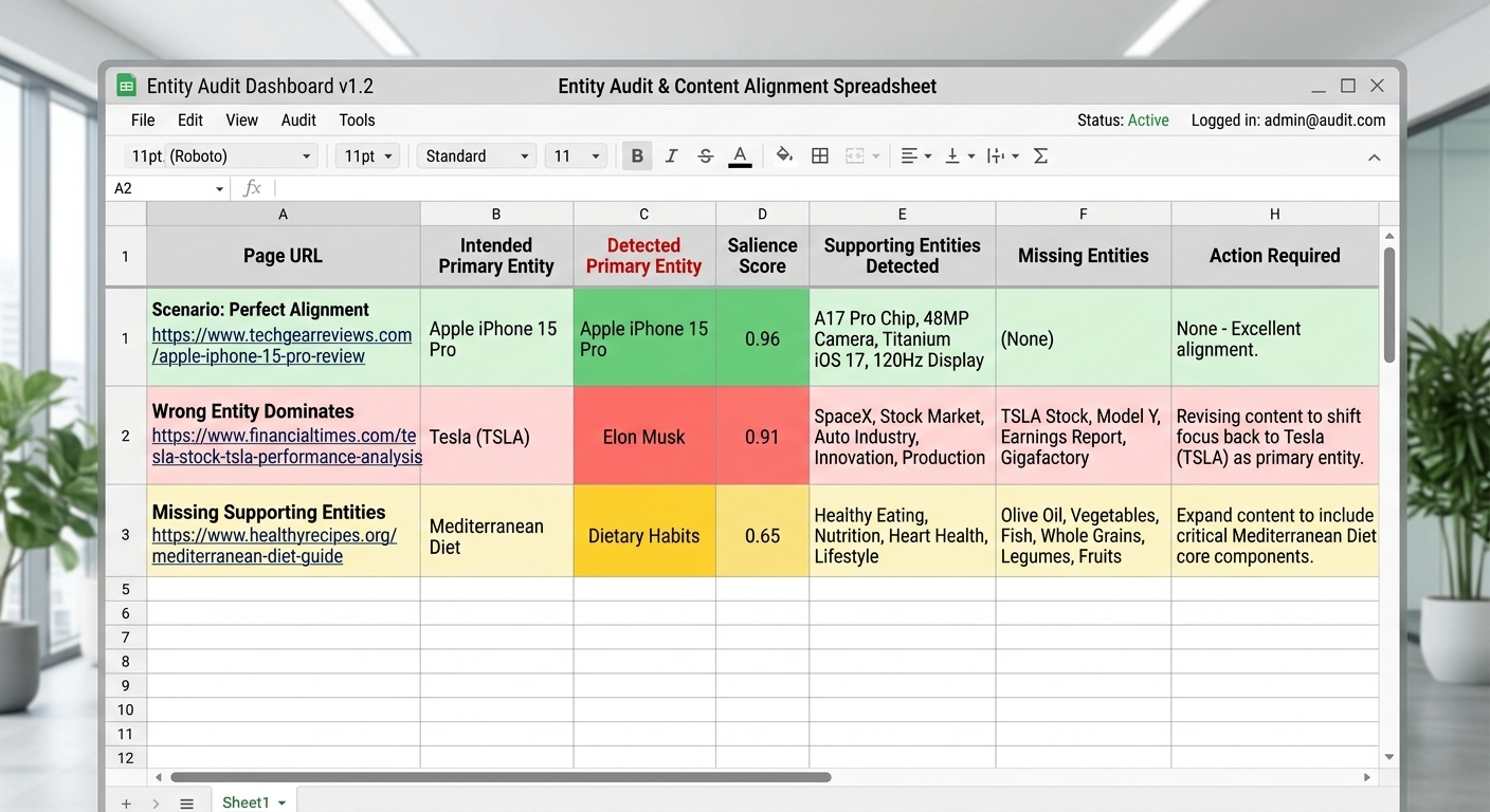 entity audit spreadsheet mockup
