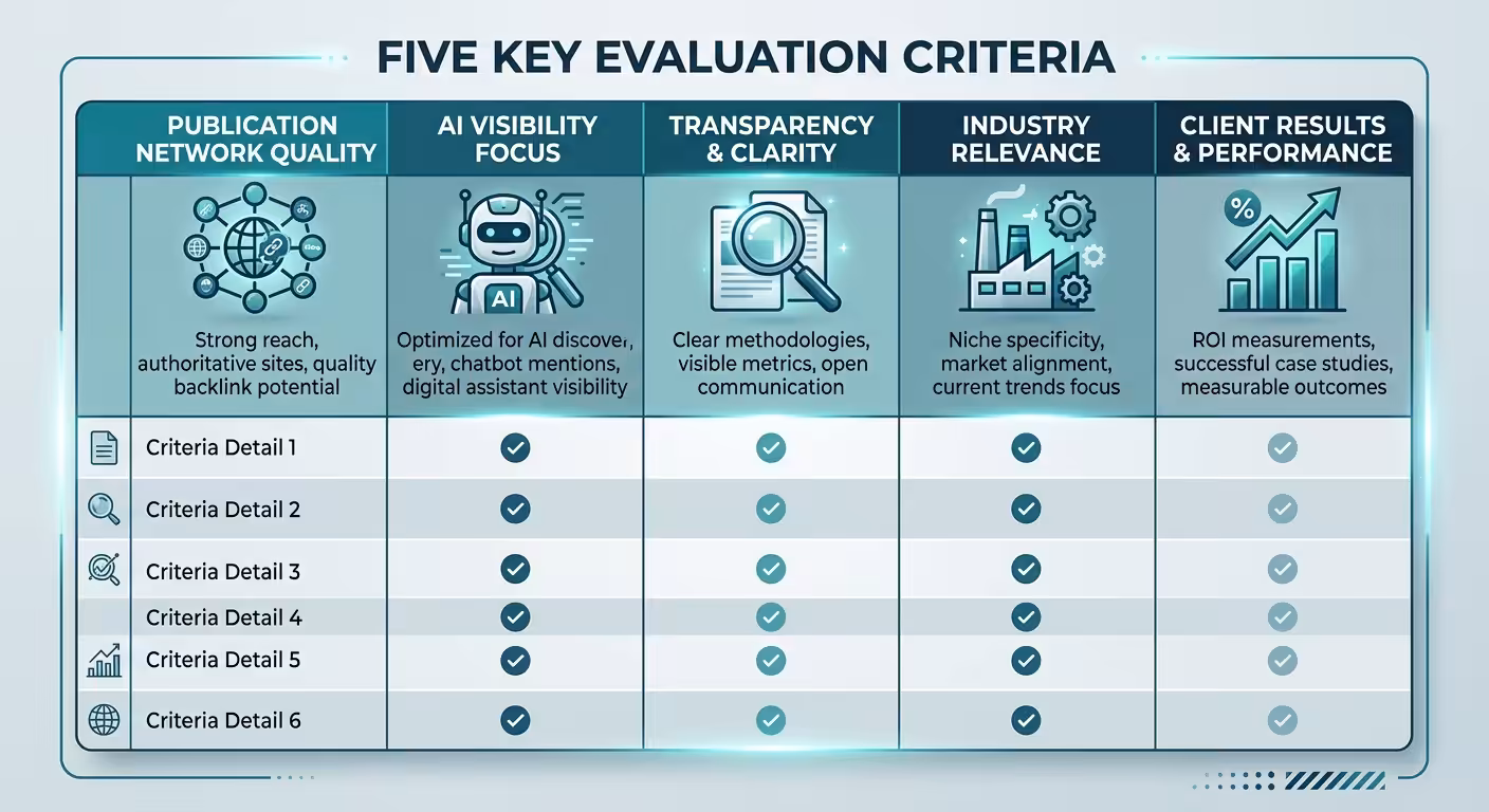 evaluation criteria comparison table