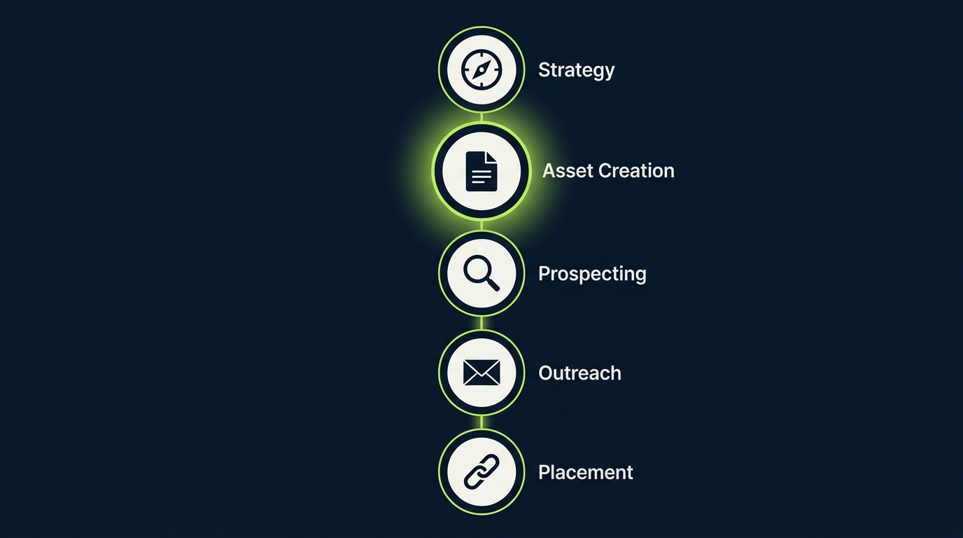 Five-step process of a natural link building service from strategy to placement