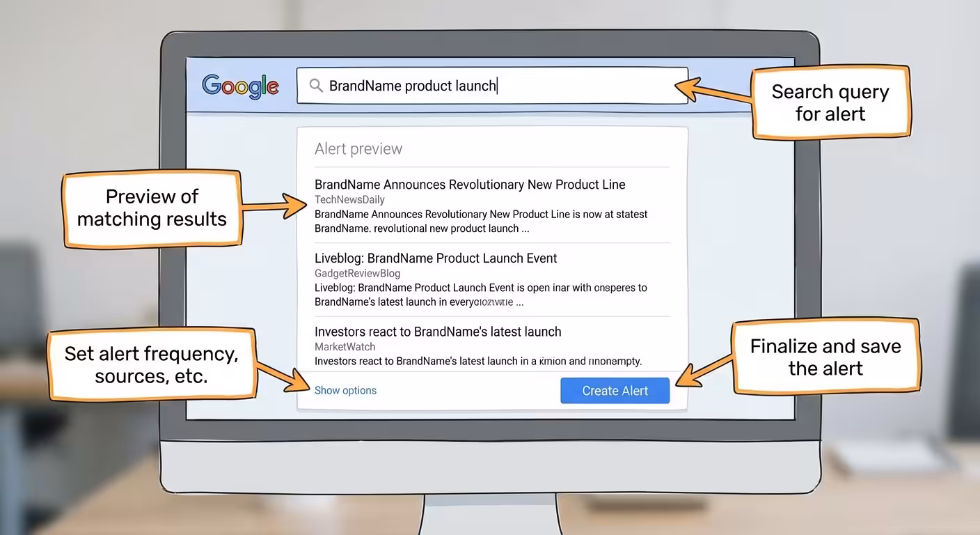 Create Google Alert, google alerts homepage screenshot