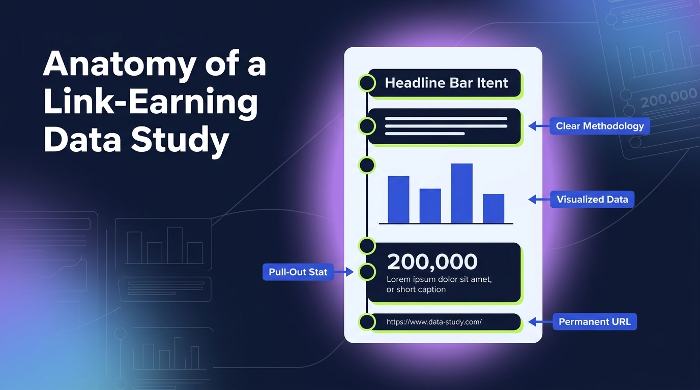 Illustration of a data study page with labeled components that attract editorial citations