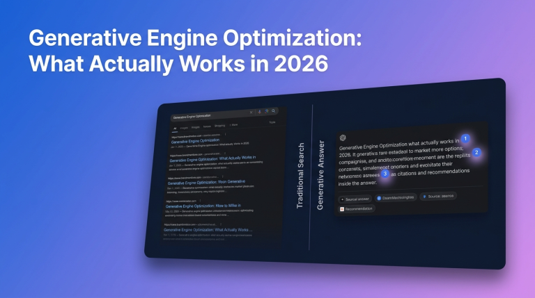 Split comparison showing Google search results on the left and an AI chat answer with citation markers on the right