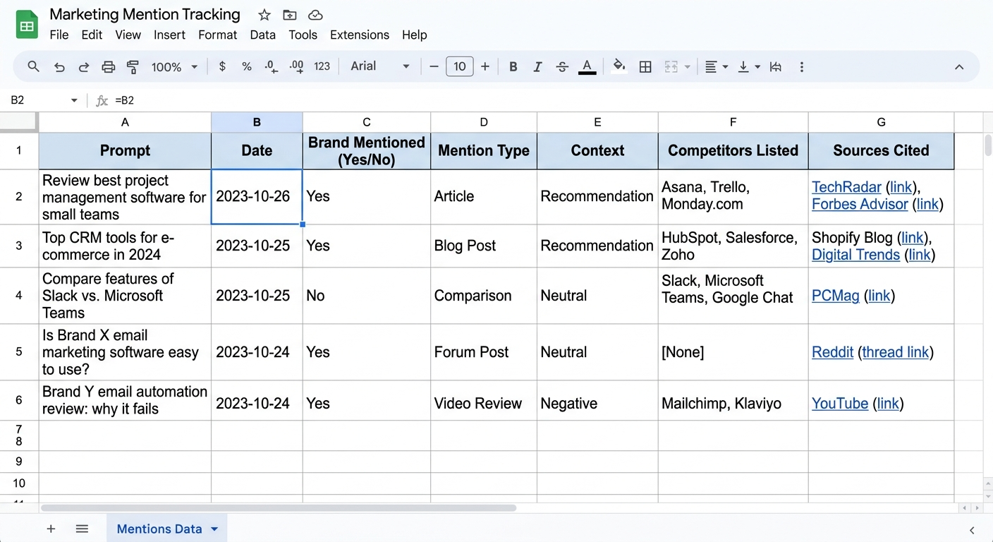 spreadsheet prompt tracking table