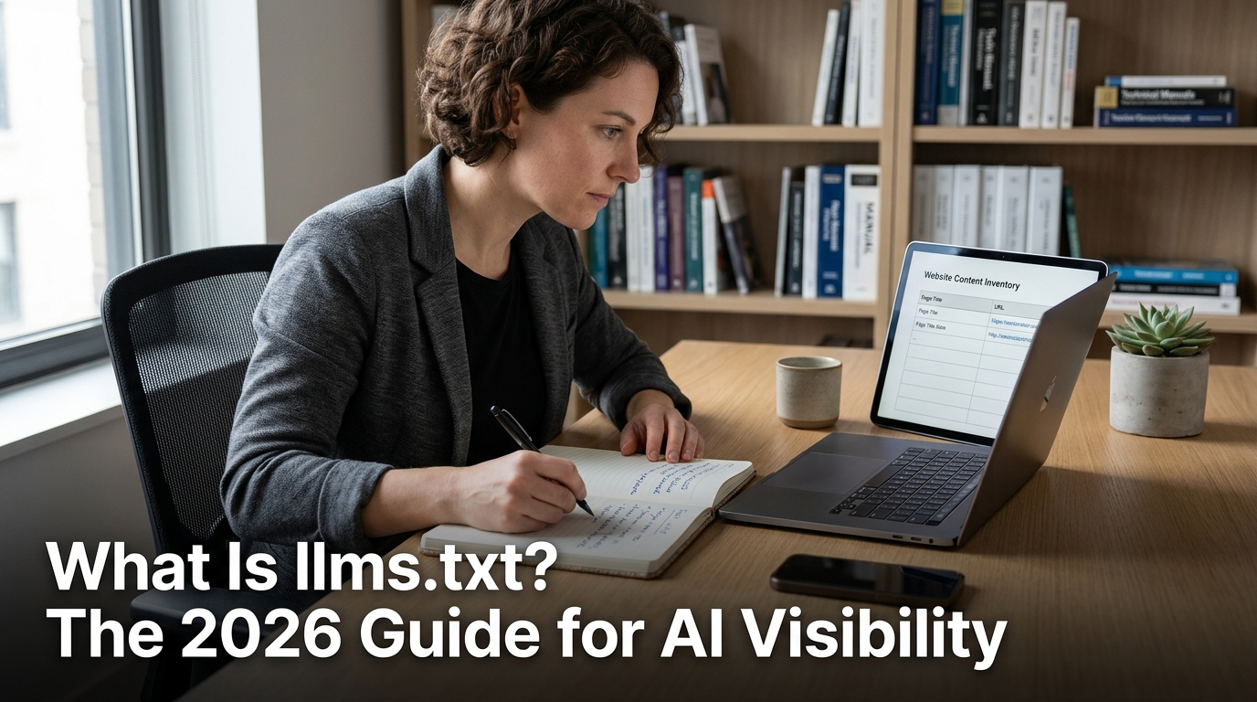 Three monitors showing a rendered webpage, a clean Markdown file, and raw HTML code side by side.