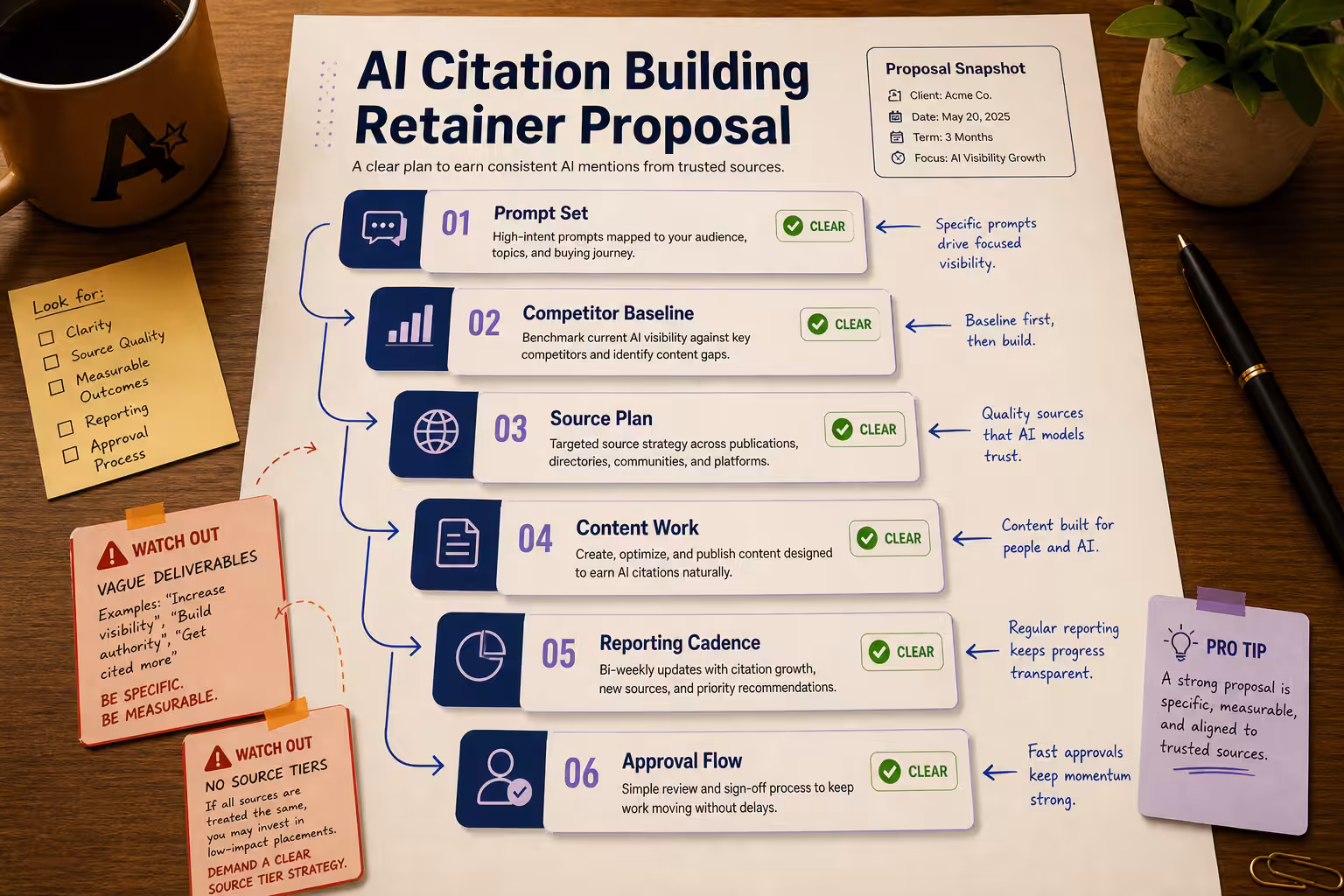 AI citation building proposal checklist for monthly retainers