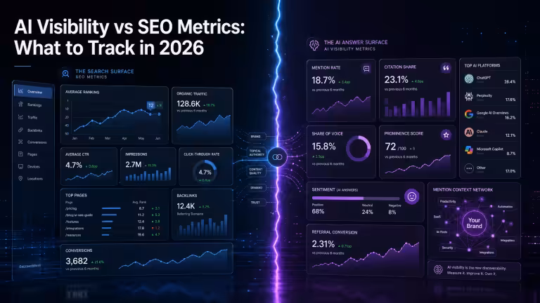 AI visibility vs SEO metrics dashboard comparison