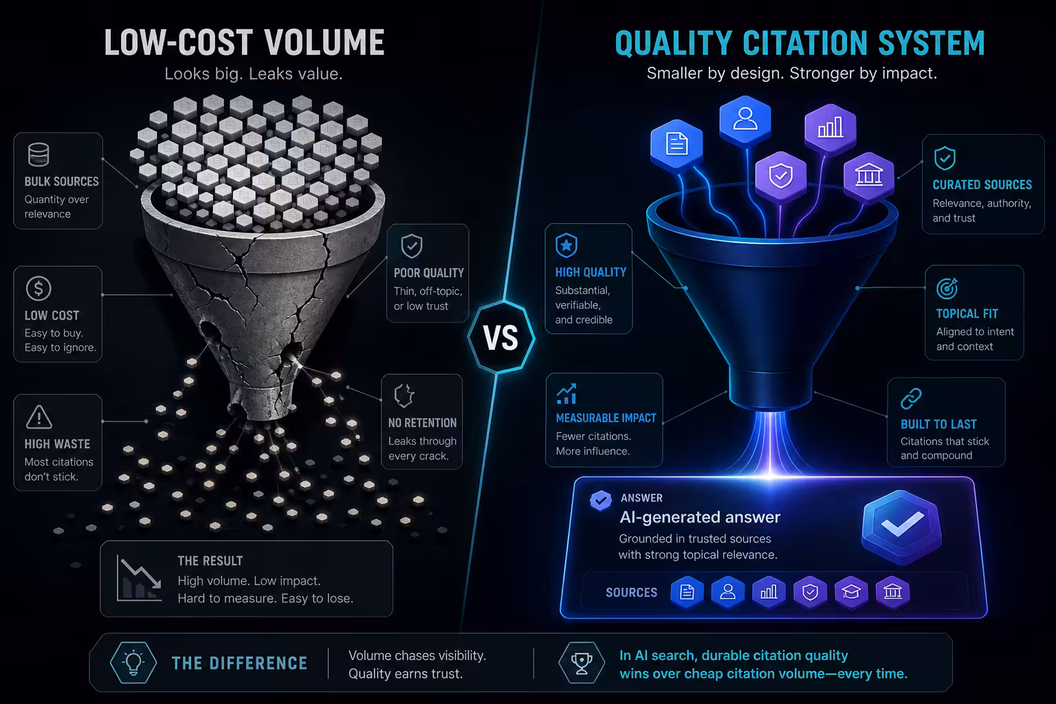 Cheap citation volume versus quality AI citation building