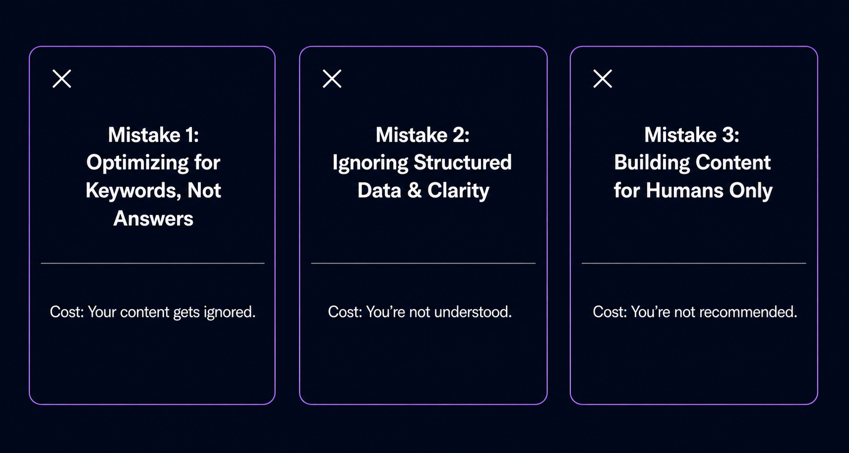 common-google-ai-mode-optimization-mistakes-three-card-comparison