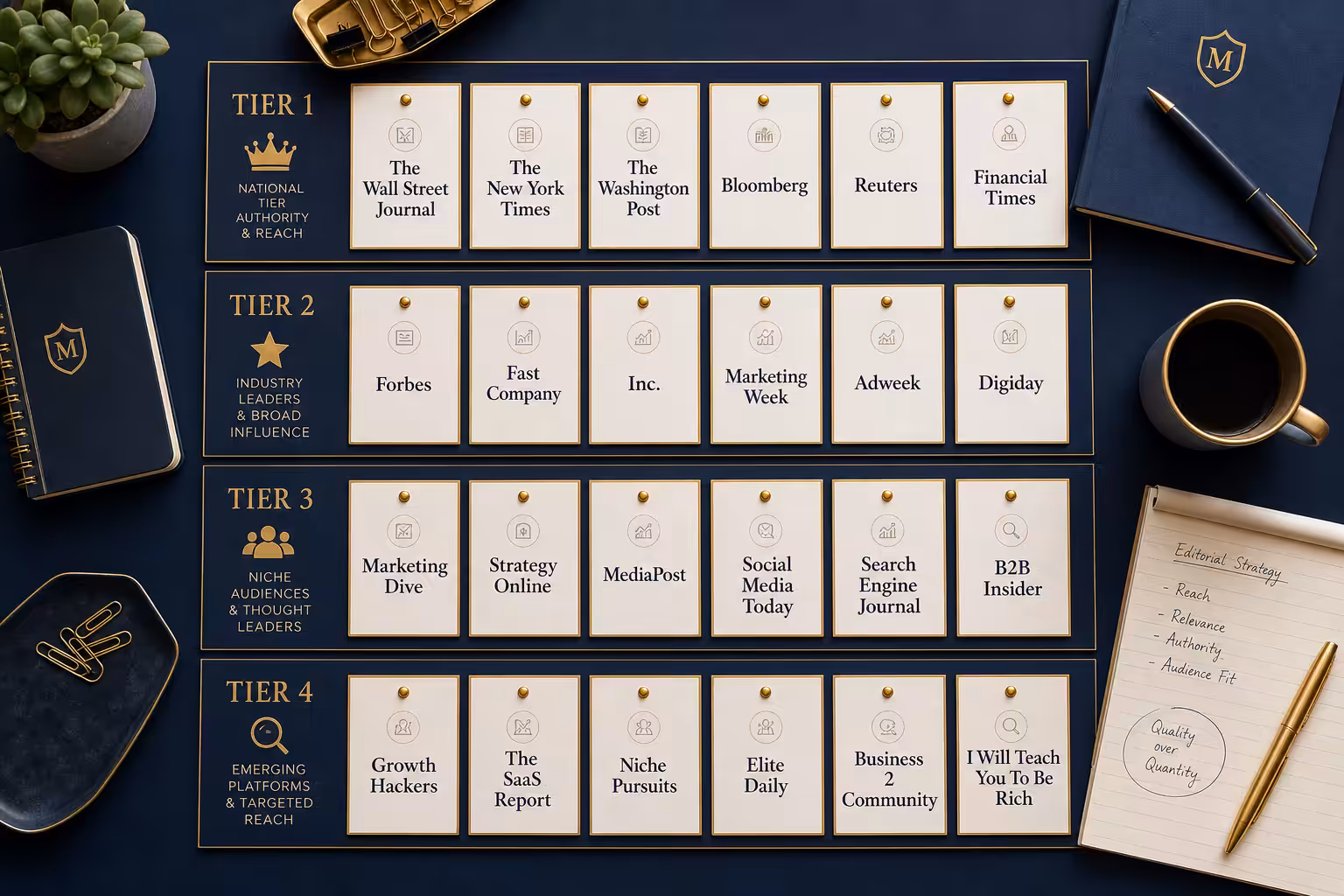 Marketing strategist mapping publication tiers