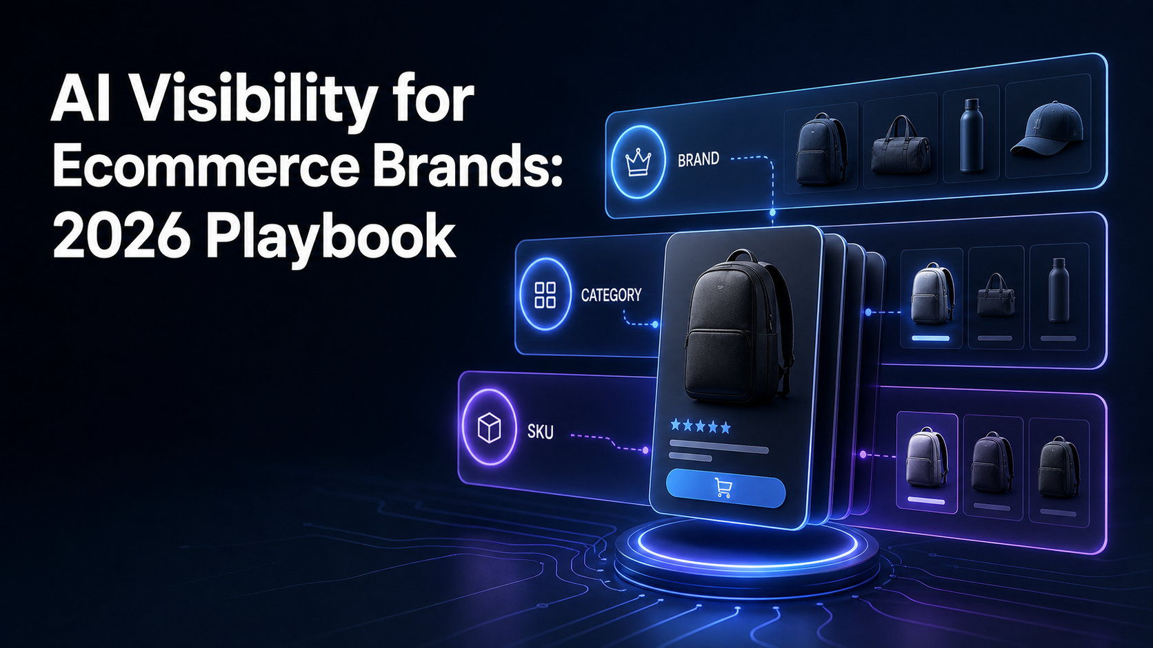 three-tier diagram showing brand category and sku layers of ai visibility with example shopper queries