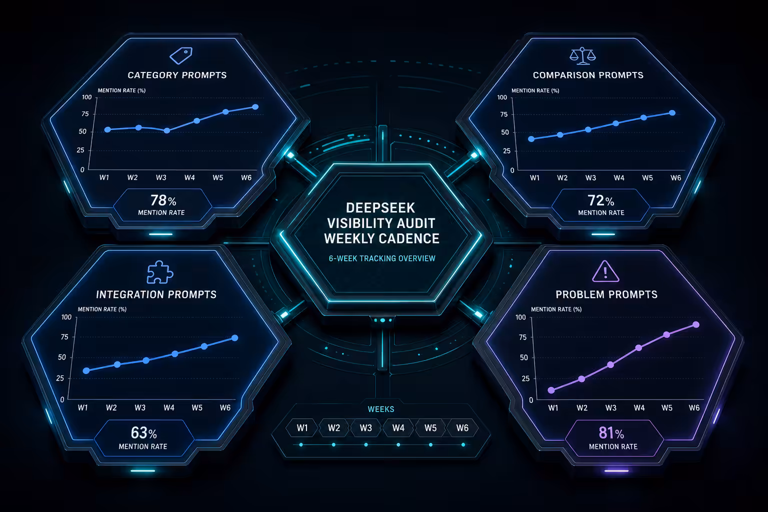 Weekly deepseek visibility audit cadence four prompt categories trend six weeks