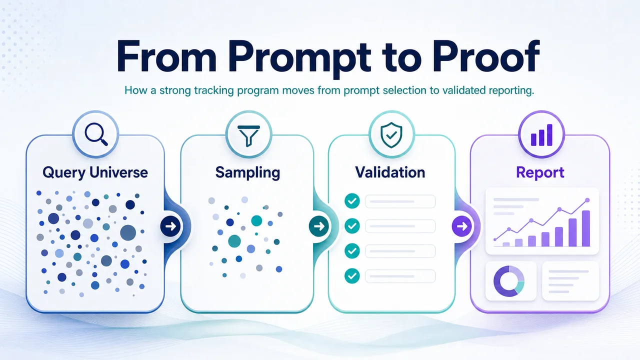Four stage flow from query universe to validated report