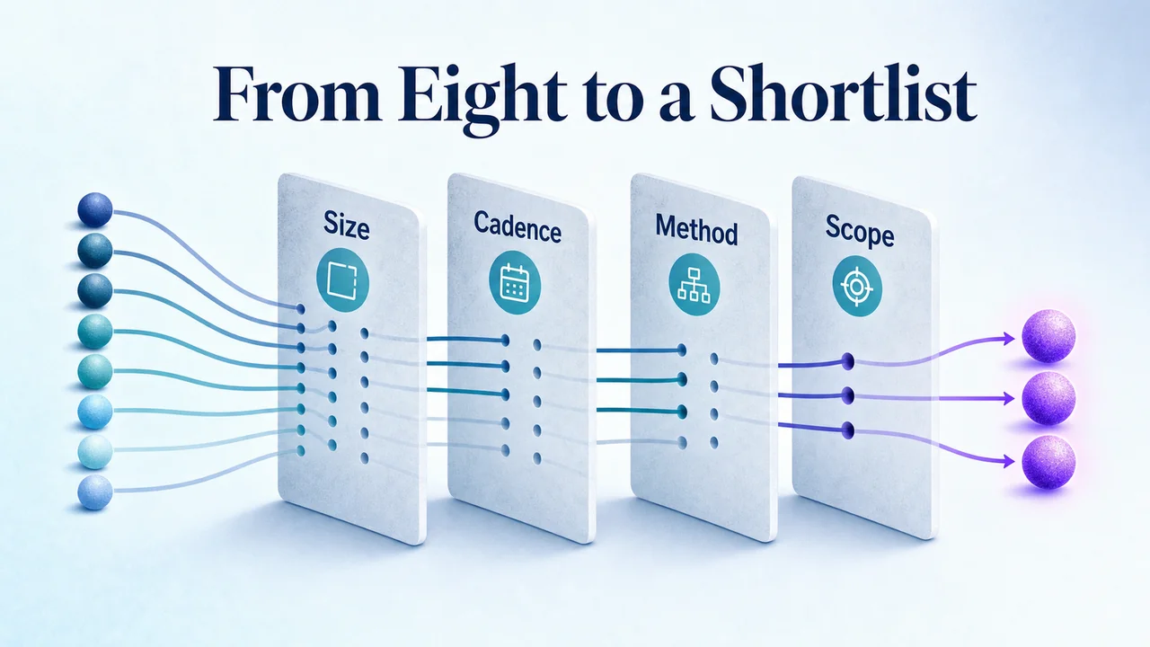 Eight agencies narrowing through four filters to three finalists