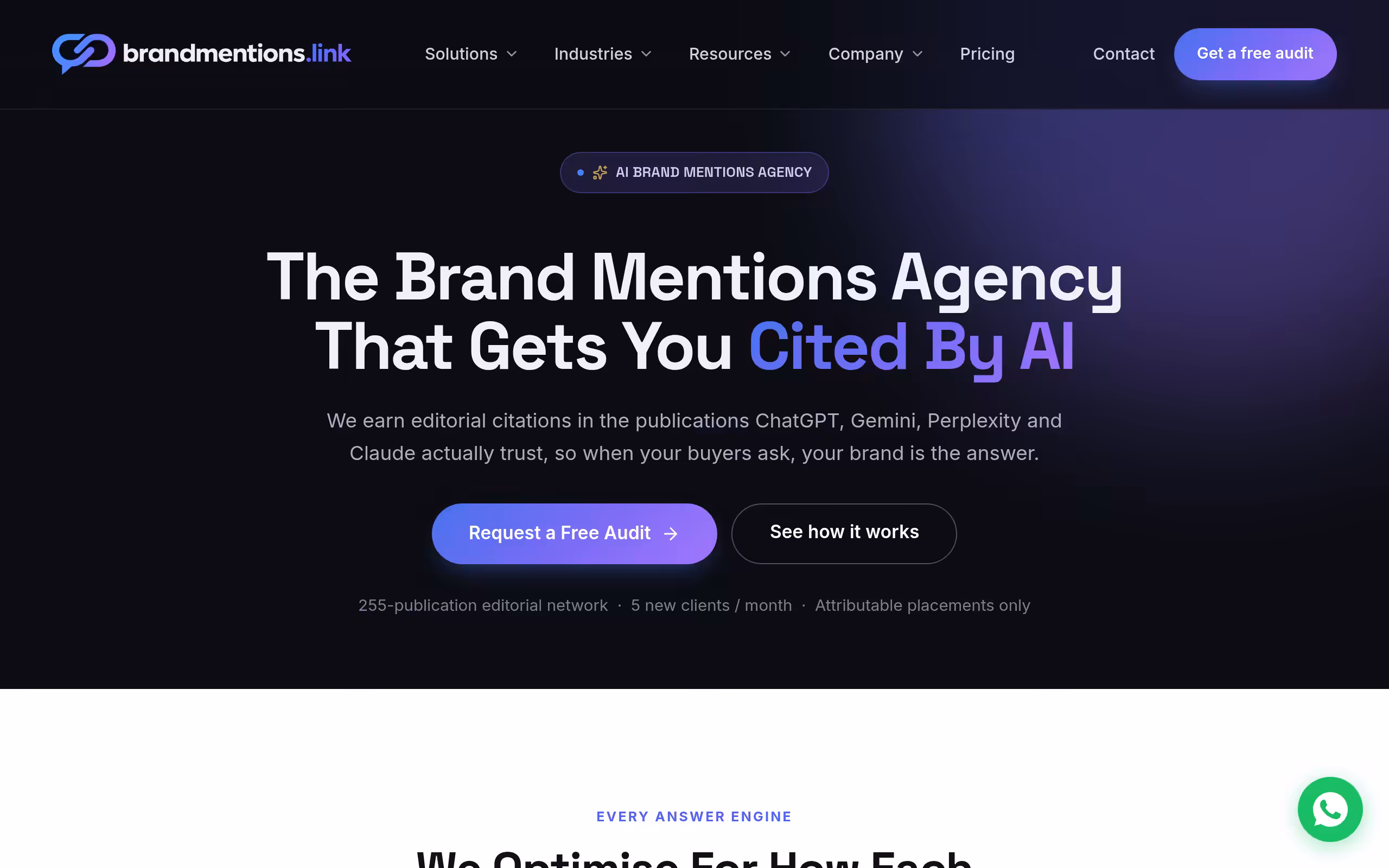 BrandMentions brand mention and AI visibility agency homepage