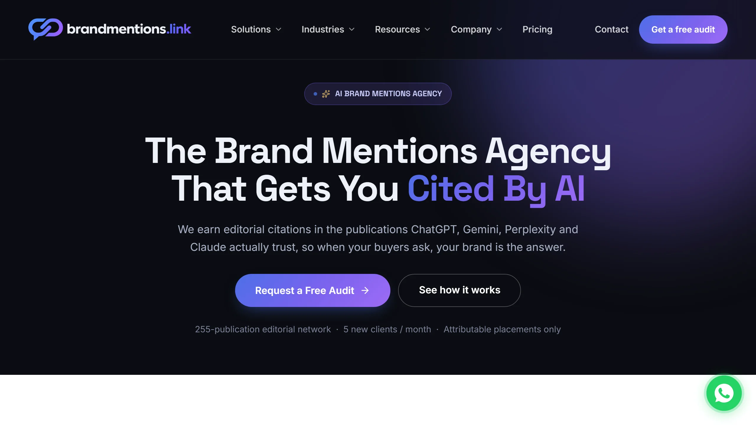 BrandMentions AI visibility and brand citation agency homepage