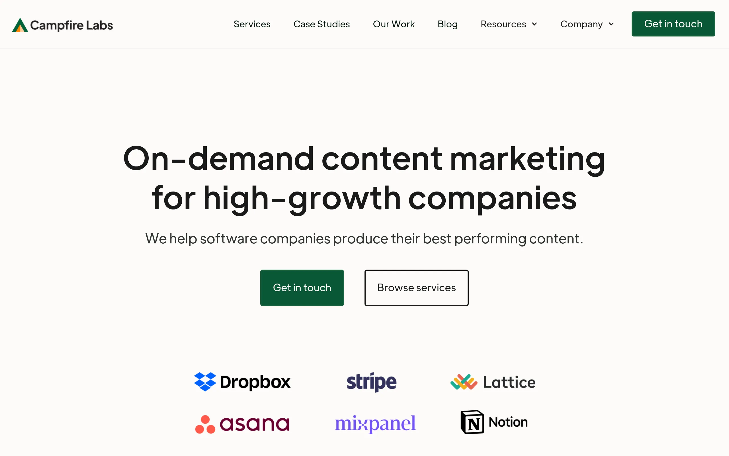 Campfire labs AI aware SaaS content marketing agency homepage