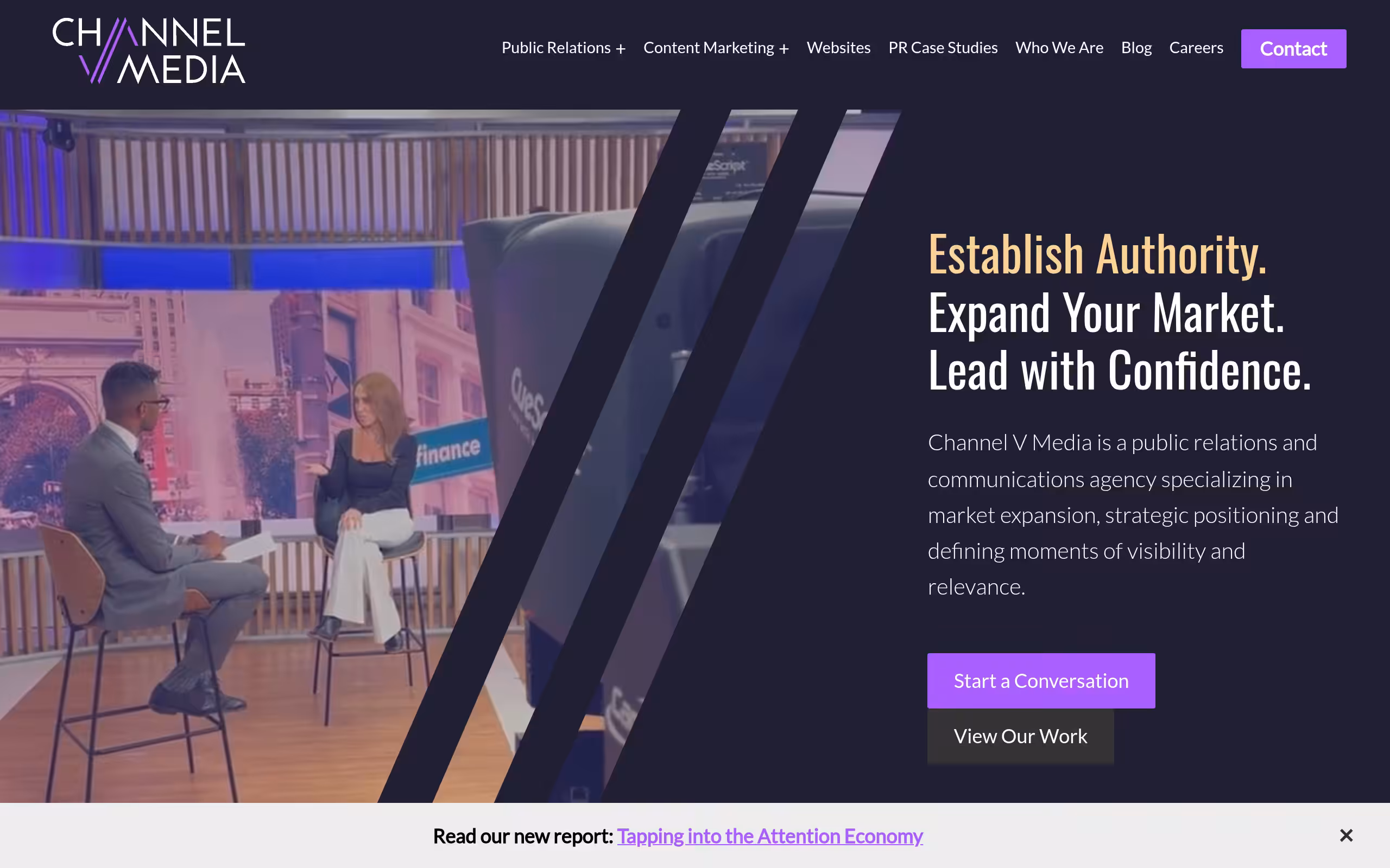Channel v media tech positioning PR agency website