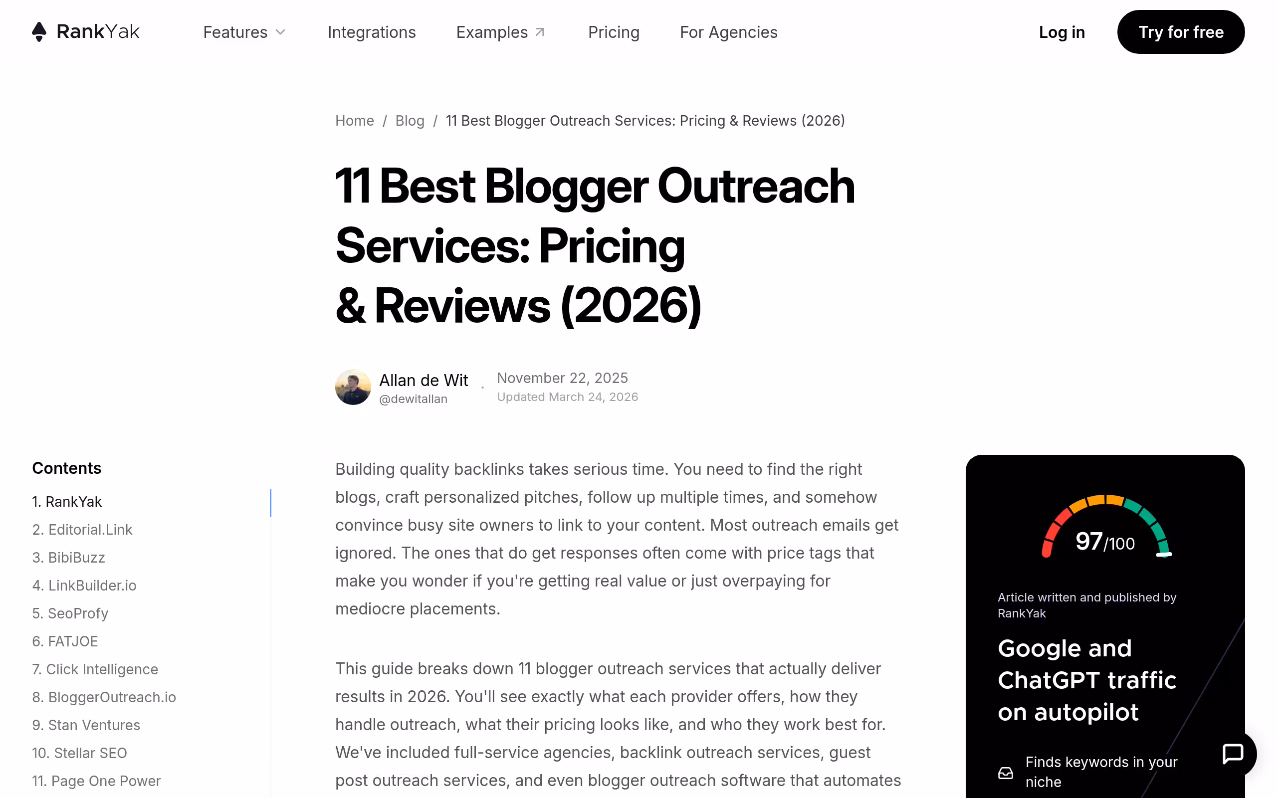 Editorial.Link premium blogger outreach service with contextual link placements