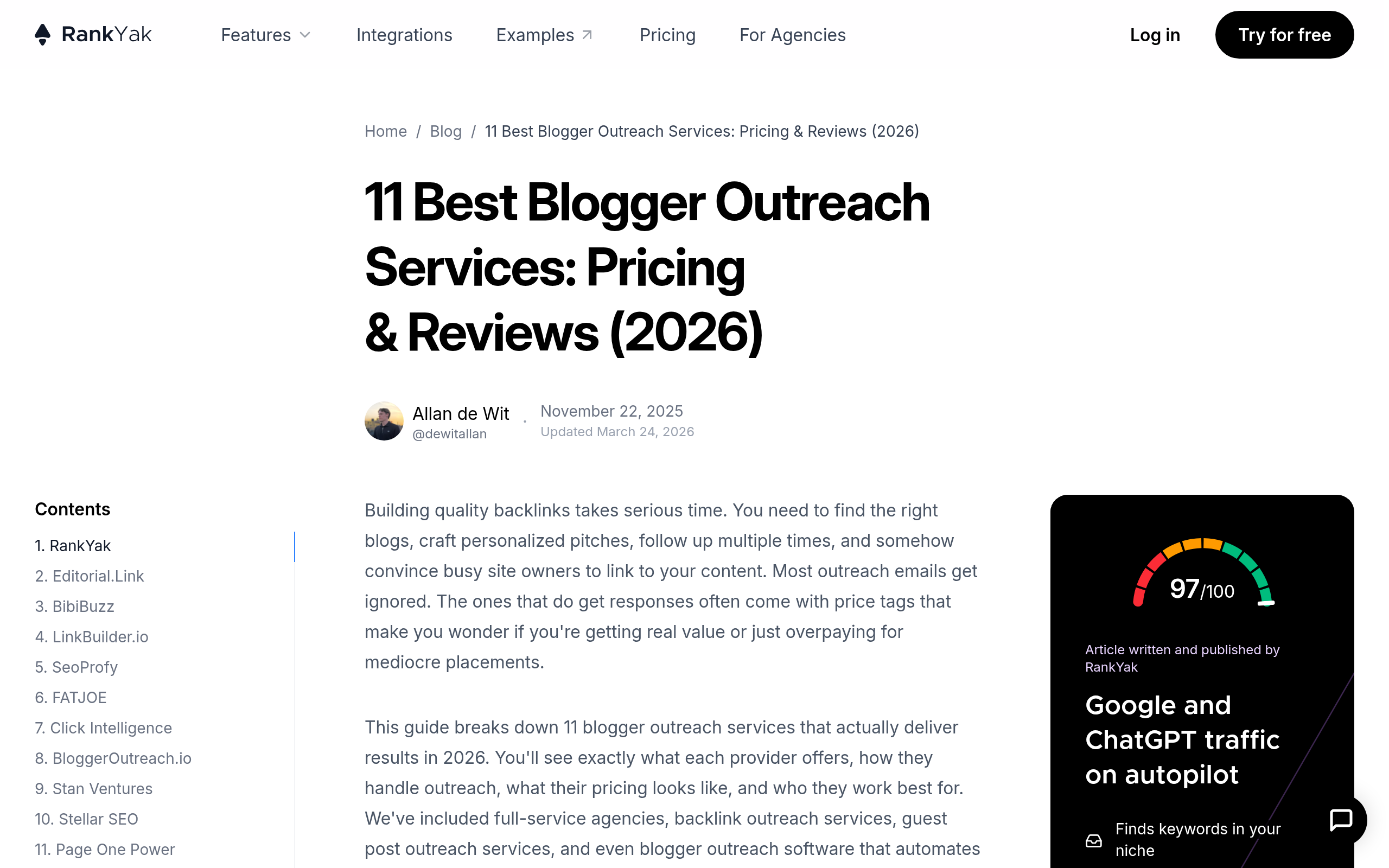 Editorial.Link premium blogger outreach service with contextual link placements