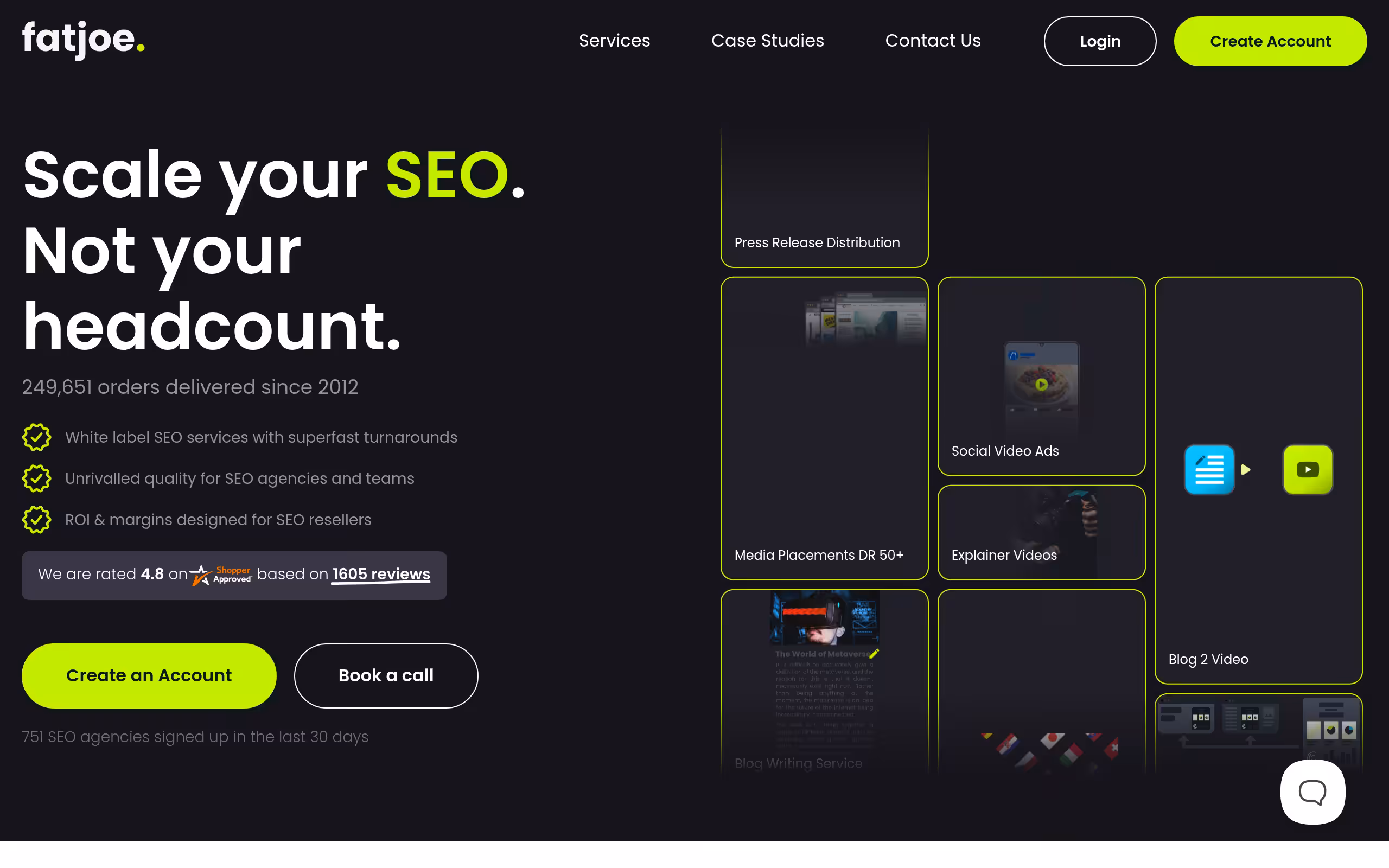 Fatjoe fast turnaround link building service order dashboard