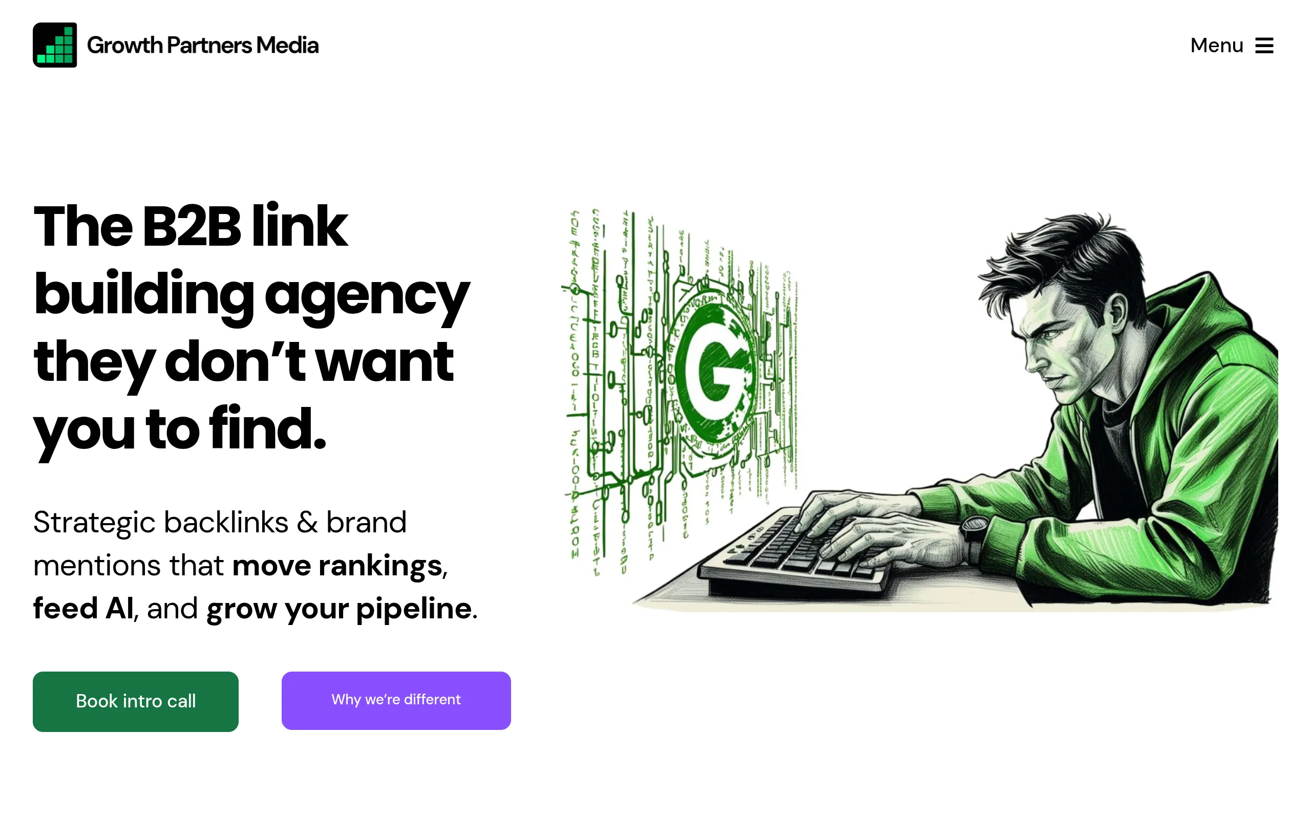 growth partners media b2b and saas link building agency homepage