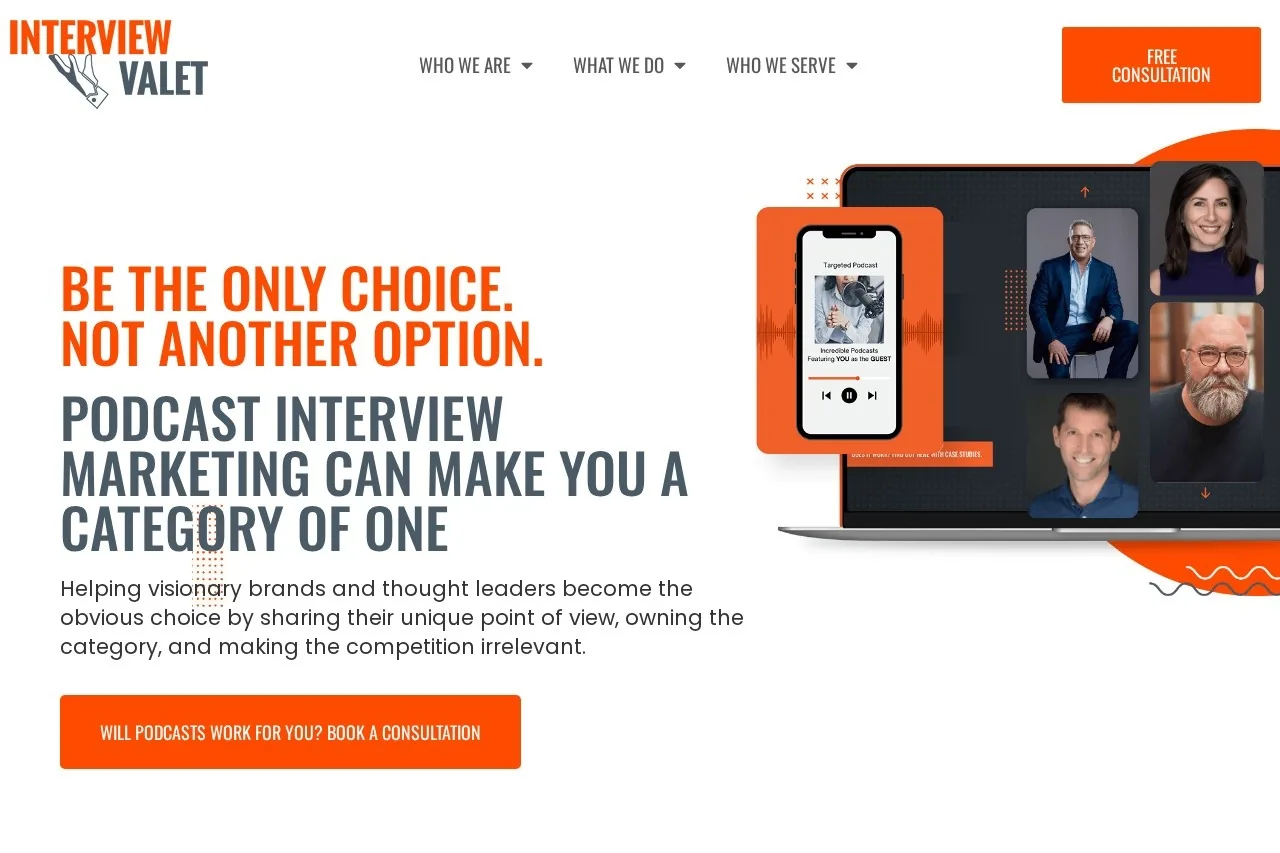 Interview Valet podcast interview marketing agency homepage