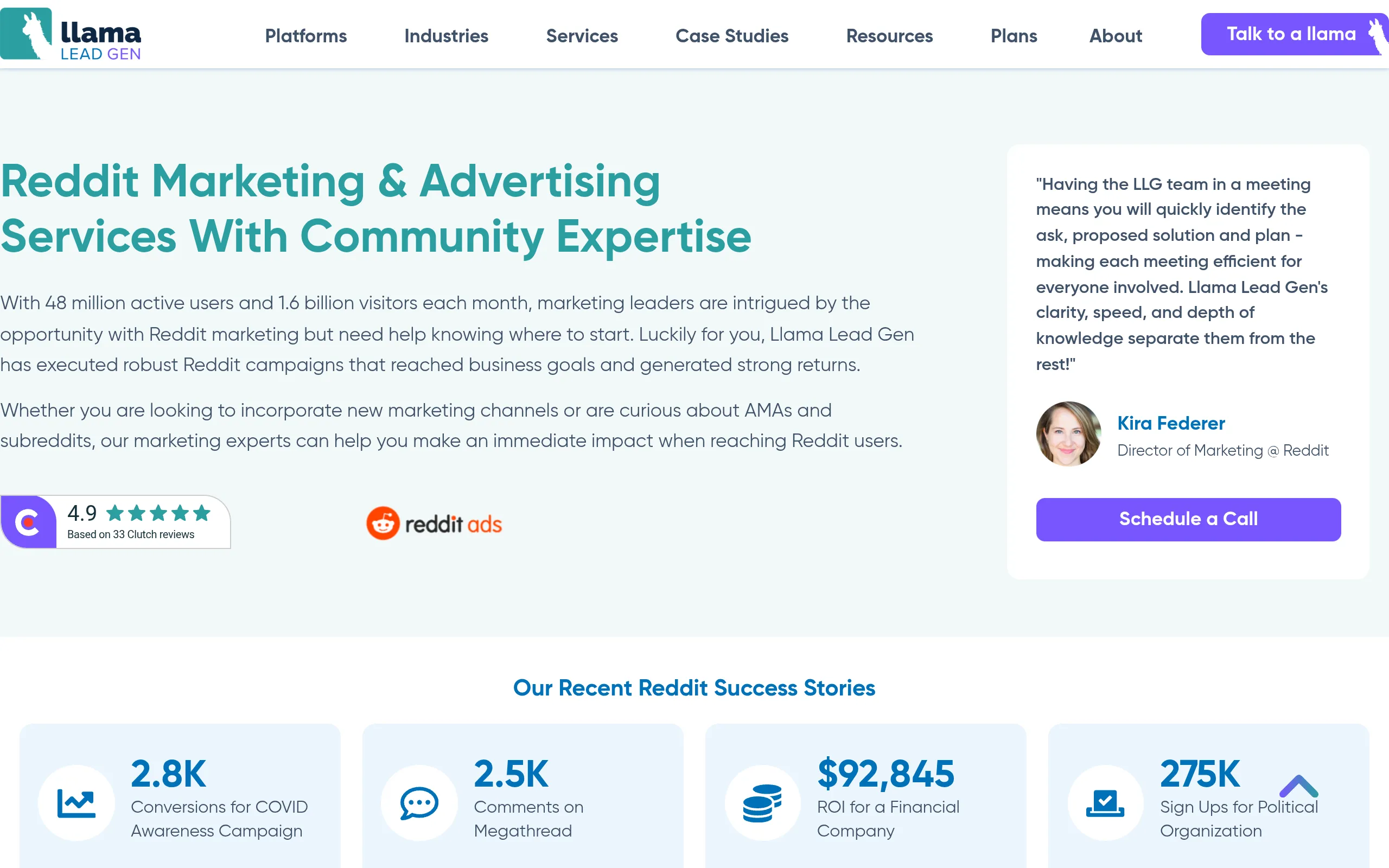 llama-lead-gen-reddit-advertising-and-campaign-tracking-page