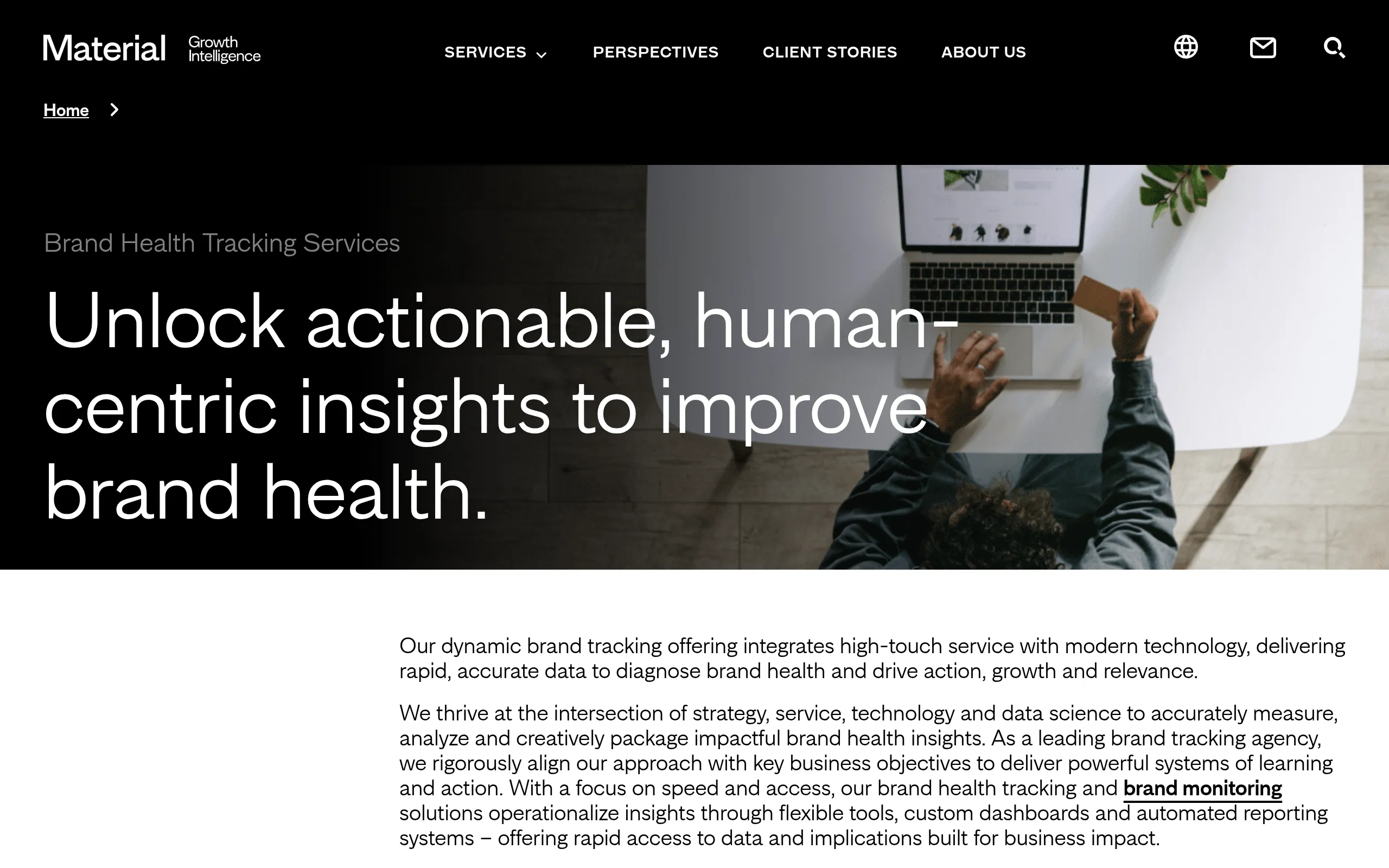 Material plus brand health tracking analytics page