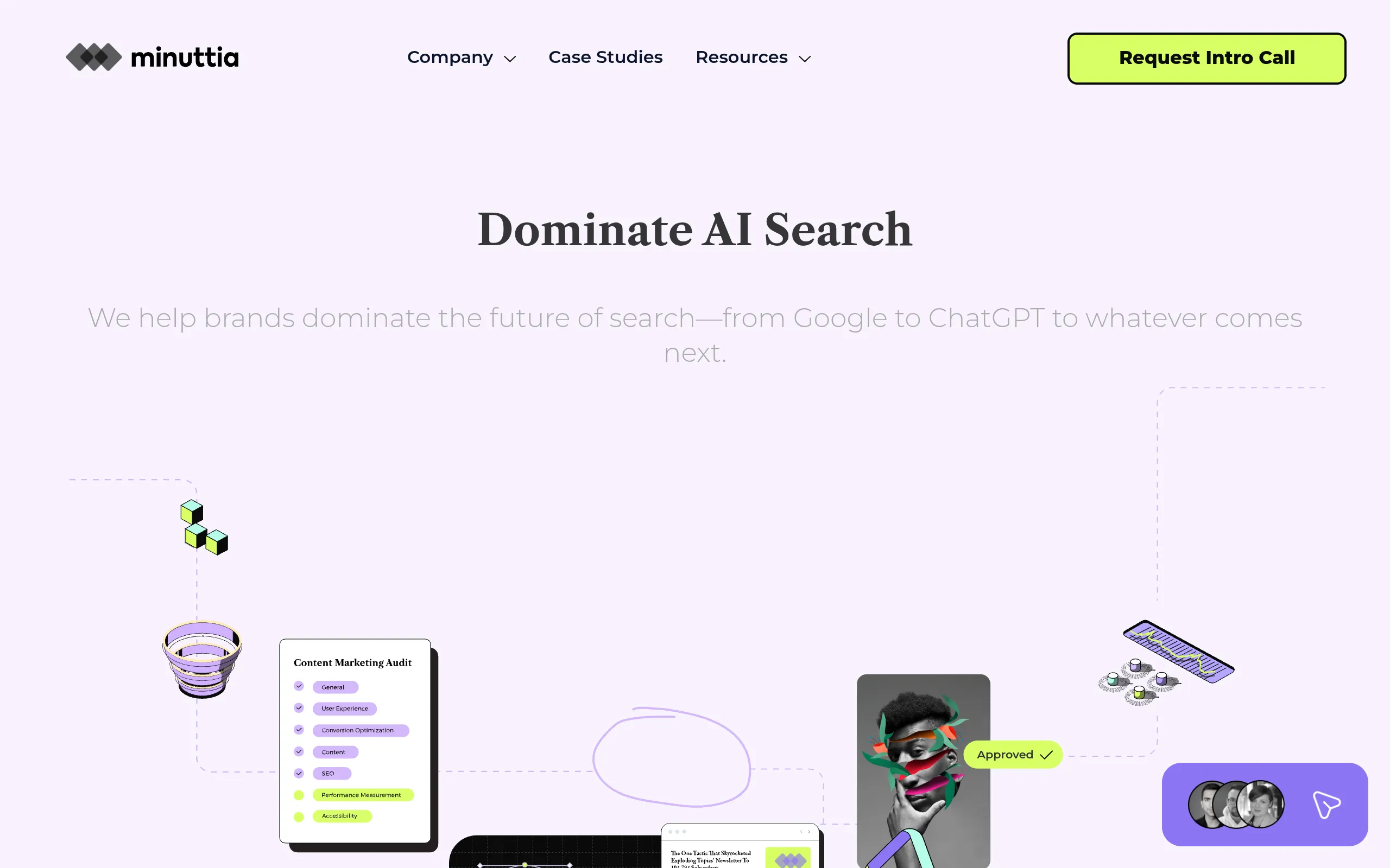Minuttia technical GEO and strategy agency for SaaS homepage