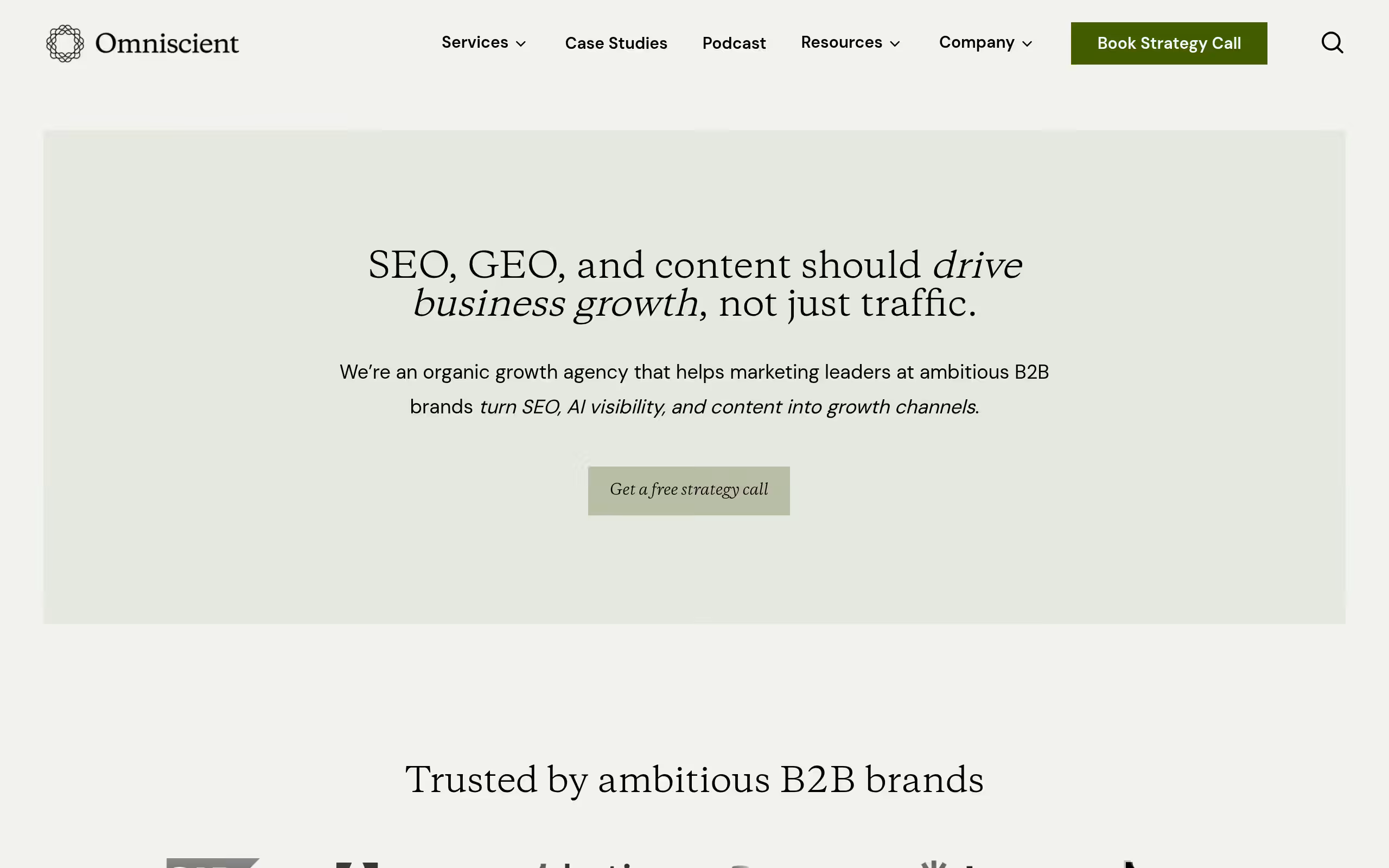 Omniscient digital B2B SaaS content and SEO agency homepage