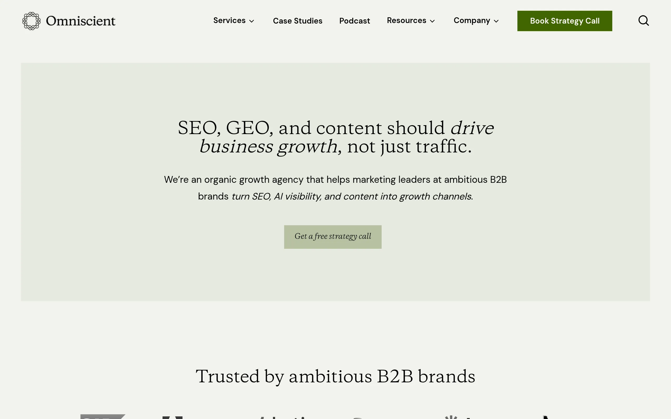 Omniscient digital SaaS SEO and content strategy agency homepage
