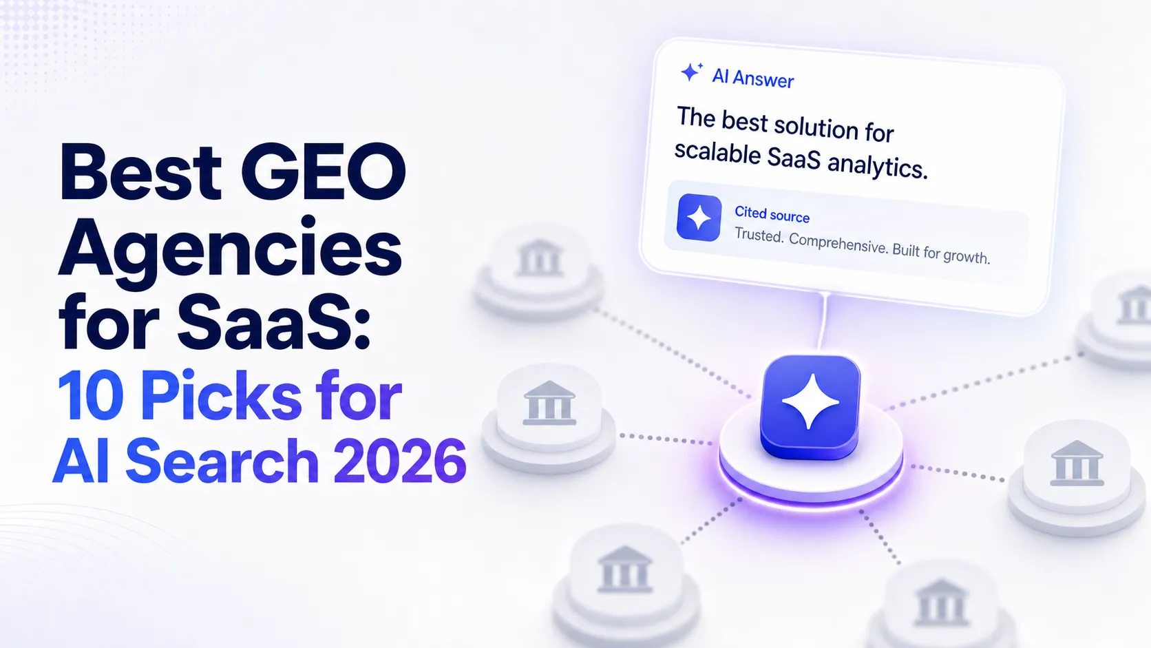 One cited SaaS brand glowing against faded generic SEO nodes