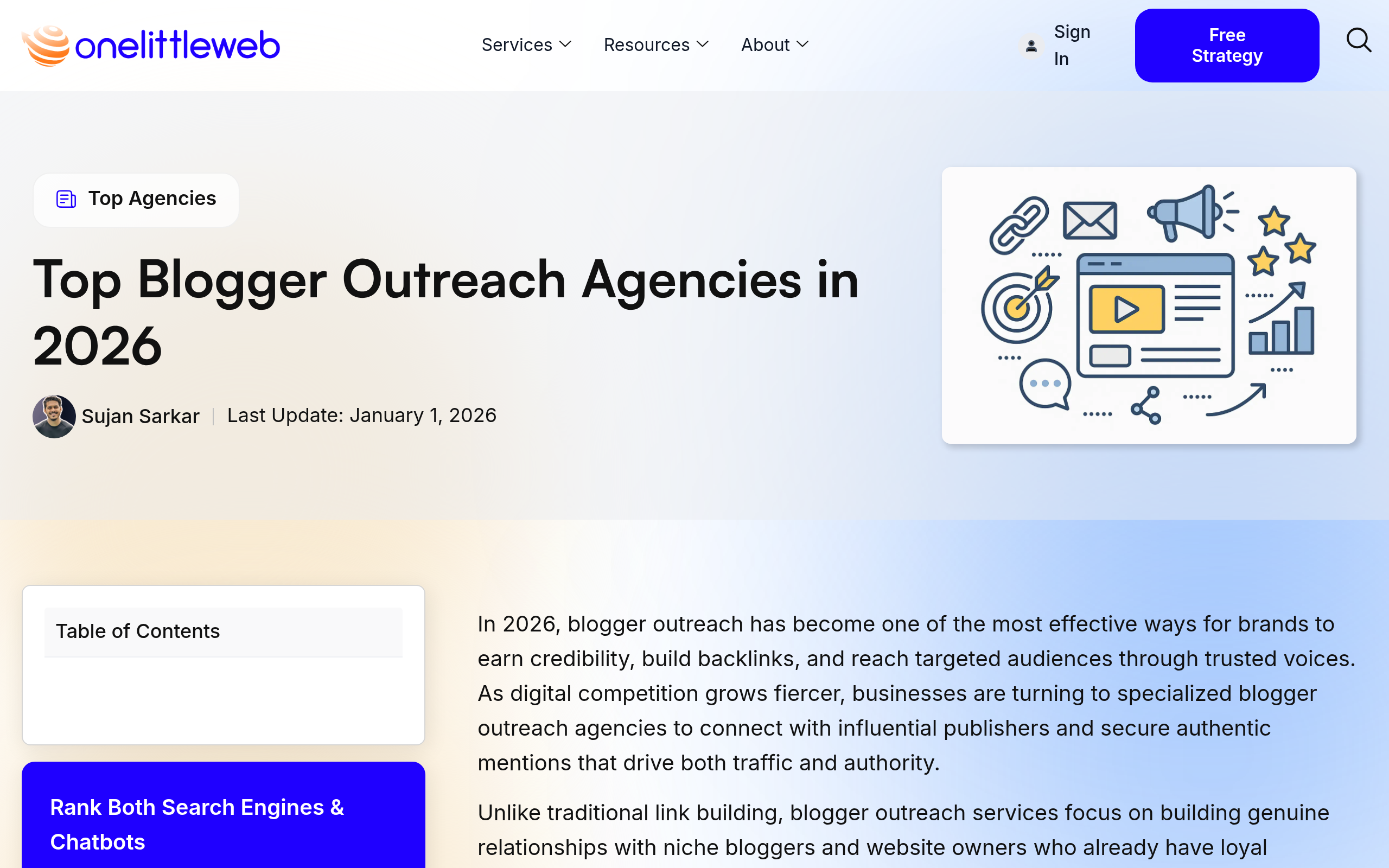 Page One Power custom link building agency overview within outreach roundup