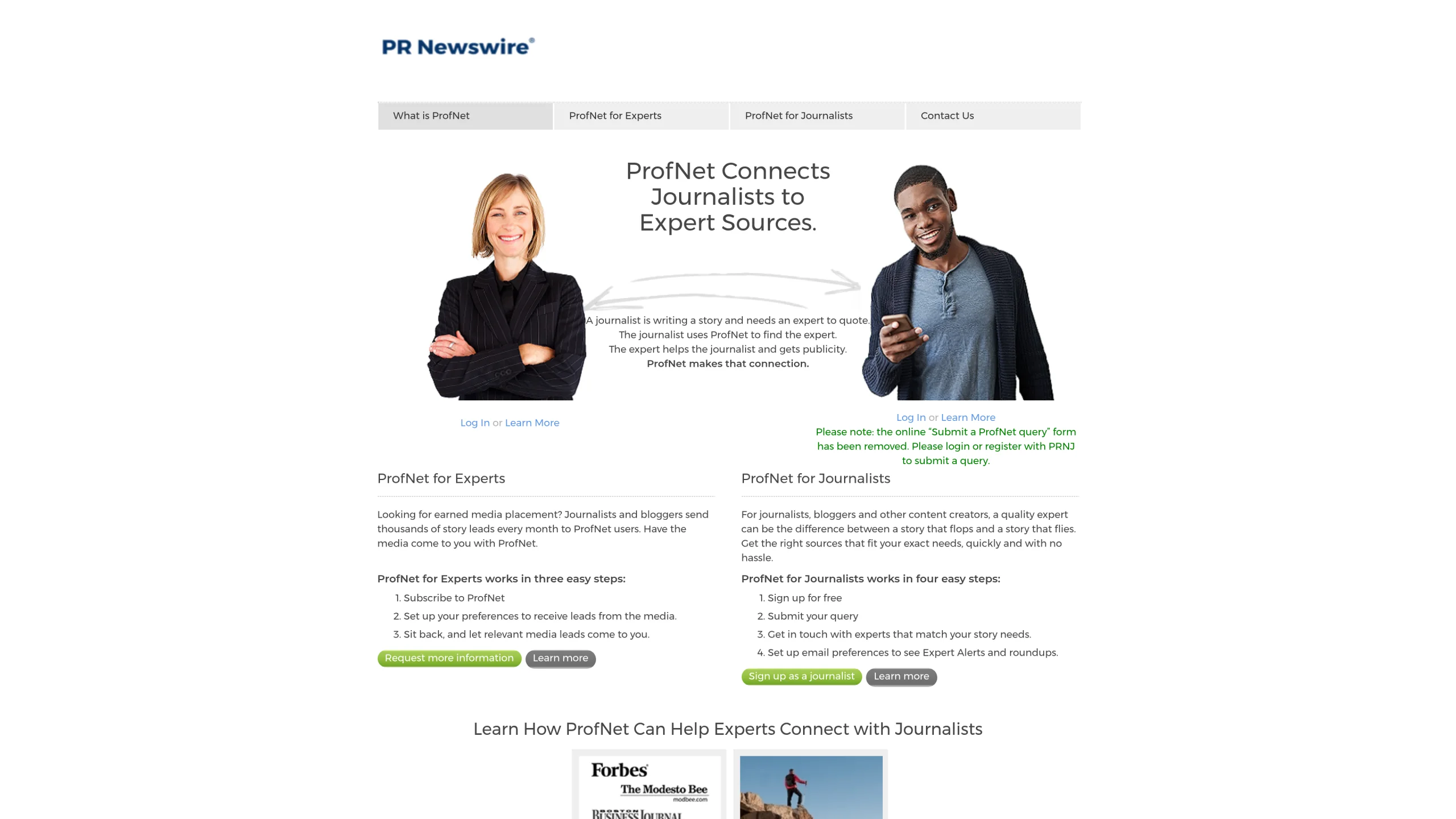 Screenshot of https://profnet.prnewswire.com