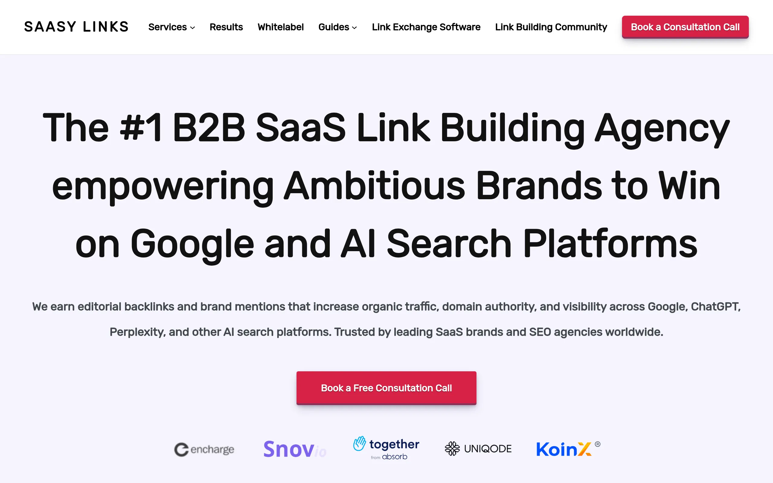 saasy links saas editorial link building and white-label agency homepage