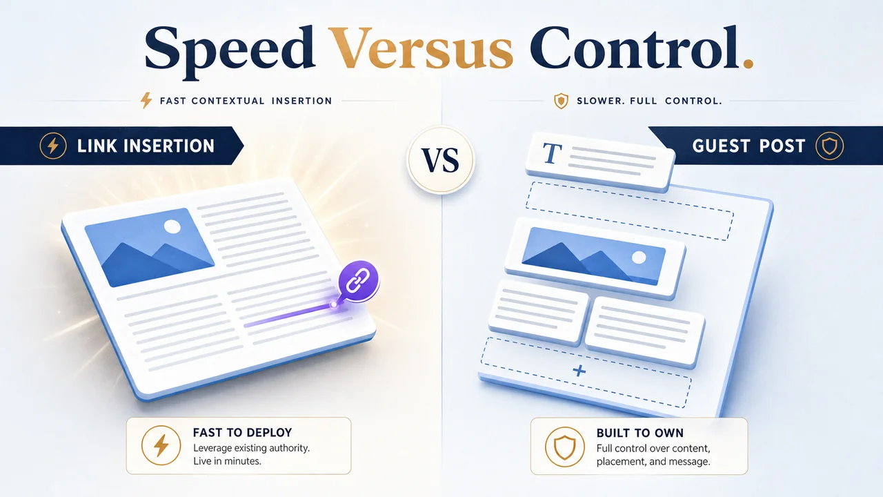 Link insertion speed contrasted with guest post control
