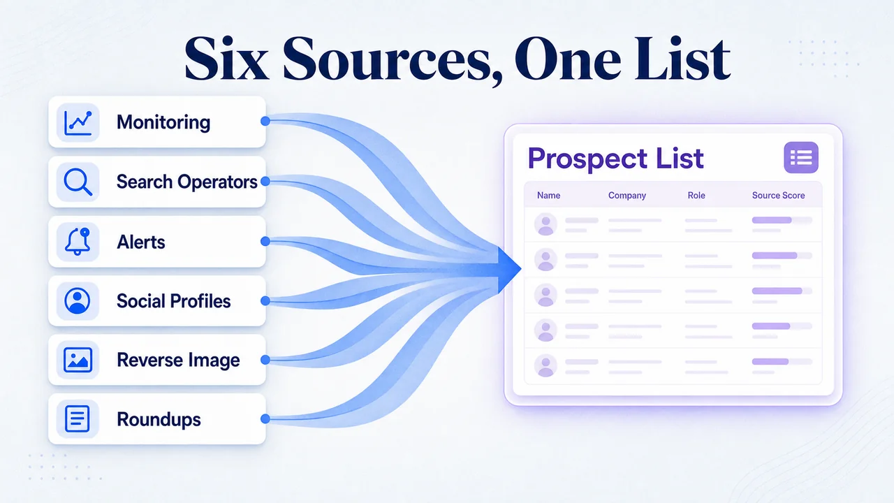 Six discovery sources flowing into one prospect list