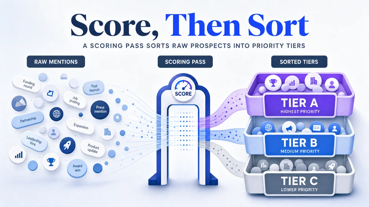 Mixed mentions scored and sorted into three priority tiers