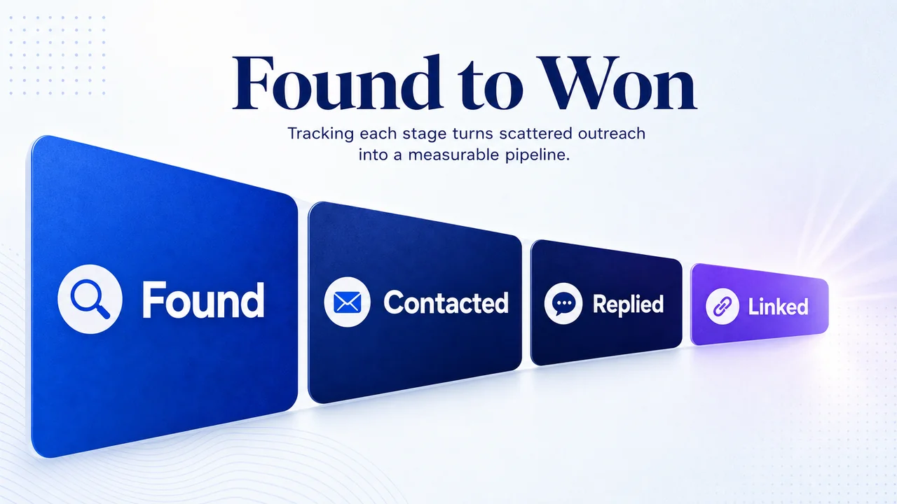 Outreach pipeline narrowing from found to linked