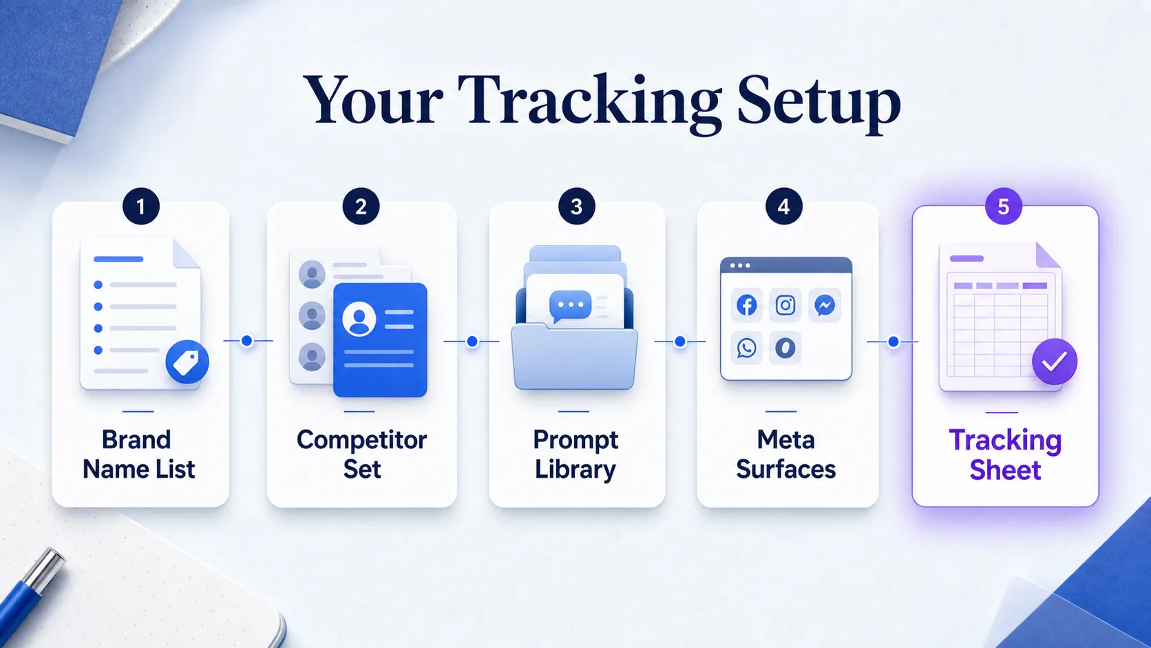 five-card-tracking-setup-brand-list-competitors-prompts-surfaces-sheet